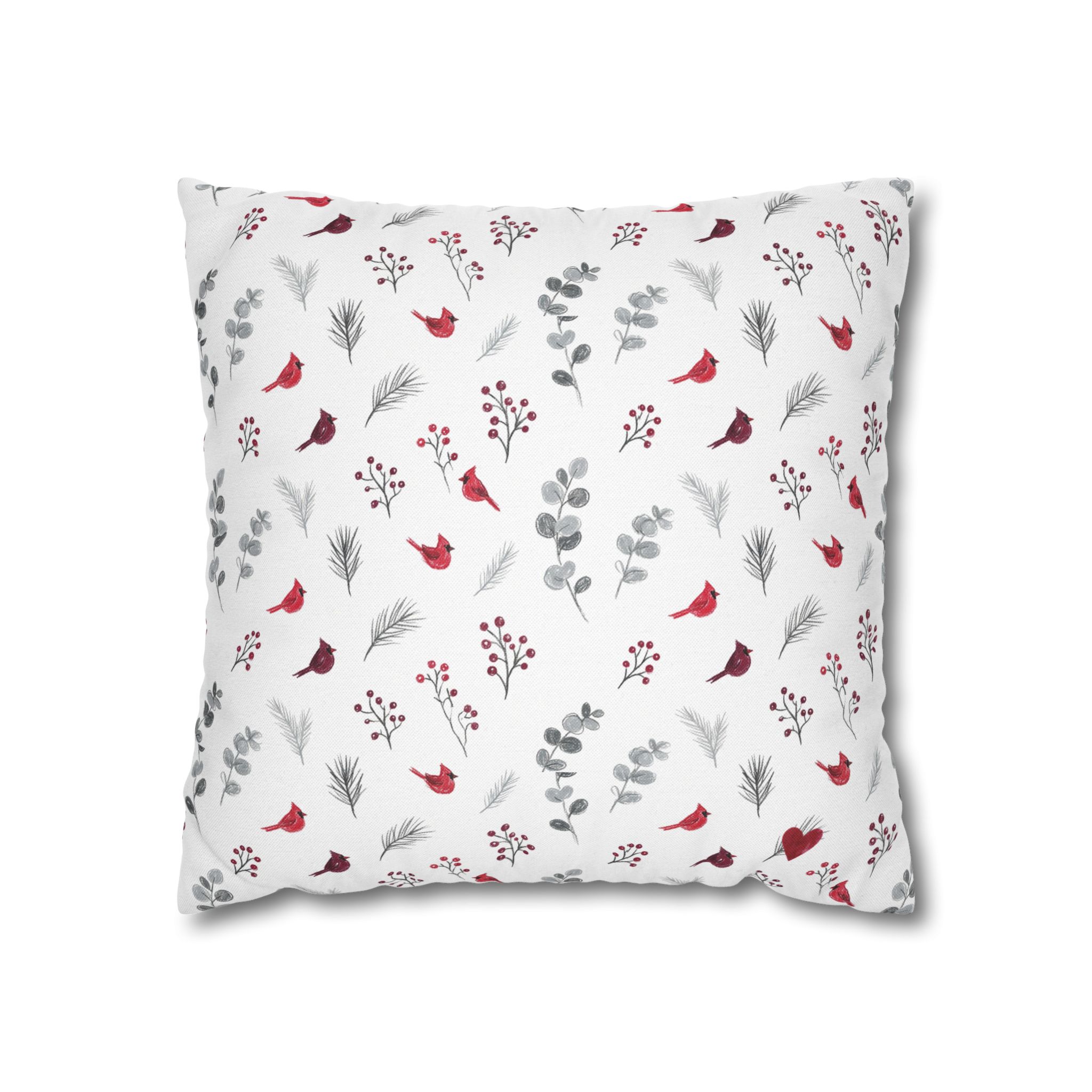 Cardinal Pillow Cover, Red Bird Christmas Throw Pillow, Botanical Winter Decor - Image 7