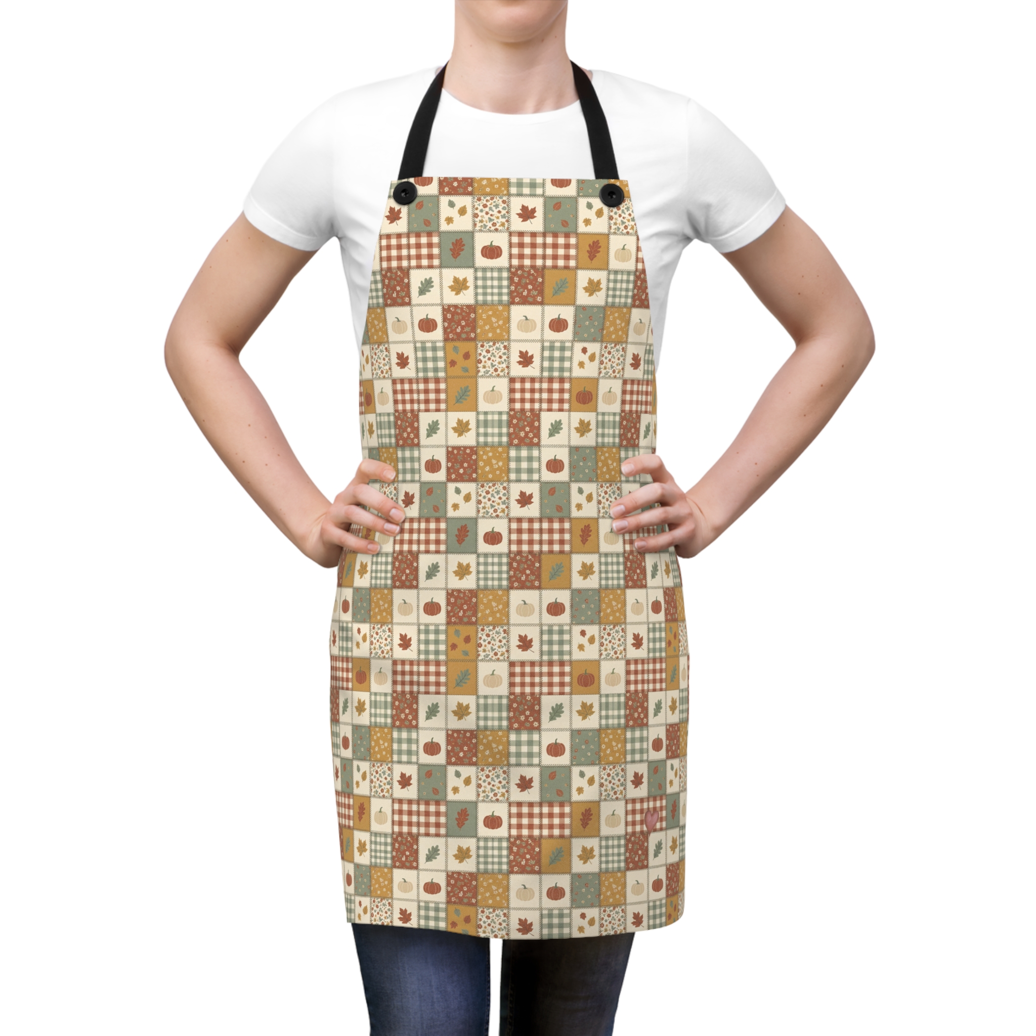 Harvest Patchwork Apron, Mustard and Sage Fall Quilt Look Kitchen Apron, Thanksgiving Baking Gift - Image 2