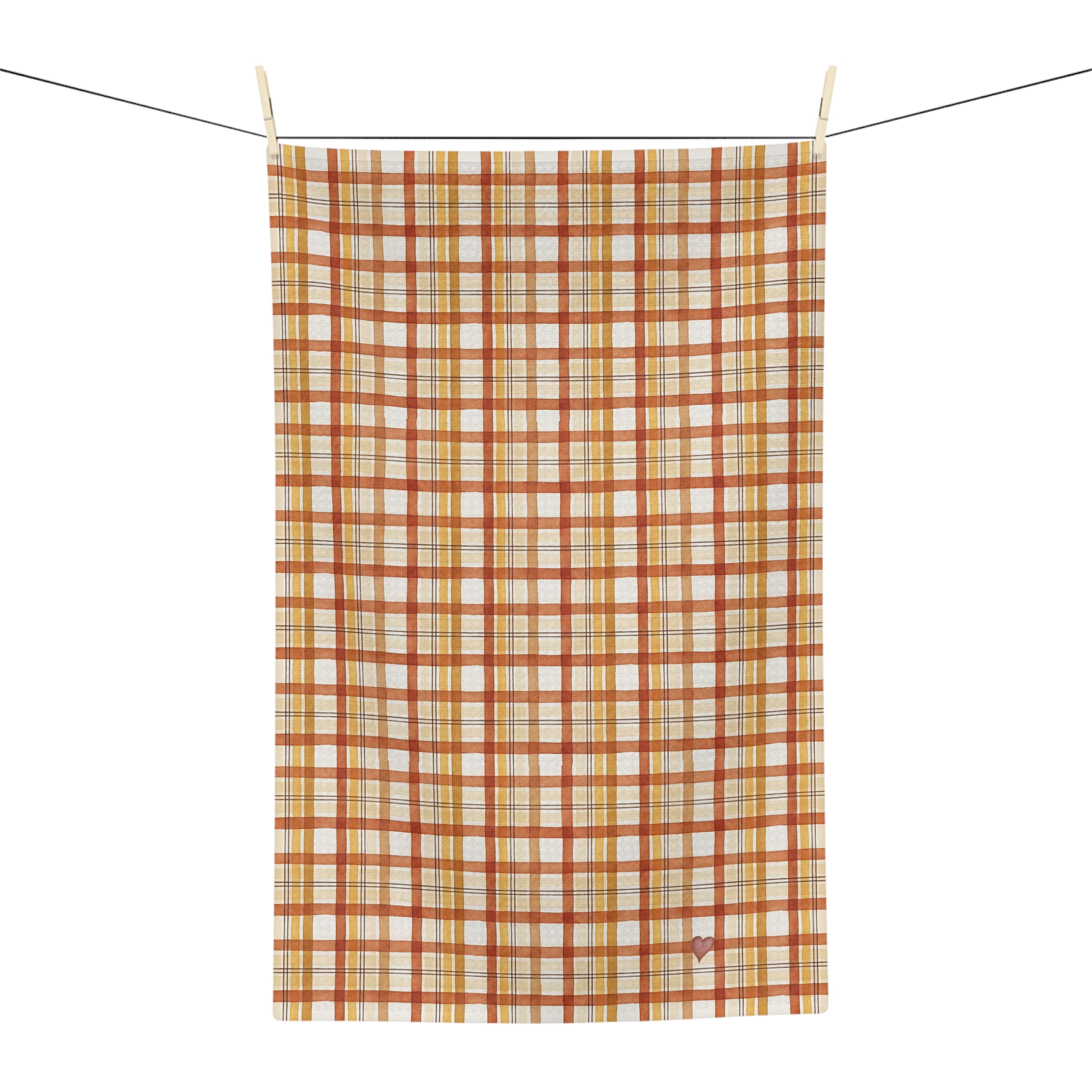 Watercolor Fall Plaid Tea Towel, Rust and Mustard Check Kitchen Towel, Farmhouse Thanksgiving Hostess Gift - Image 5