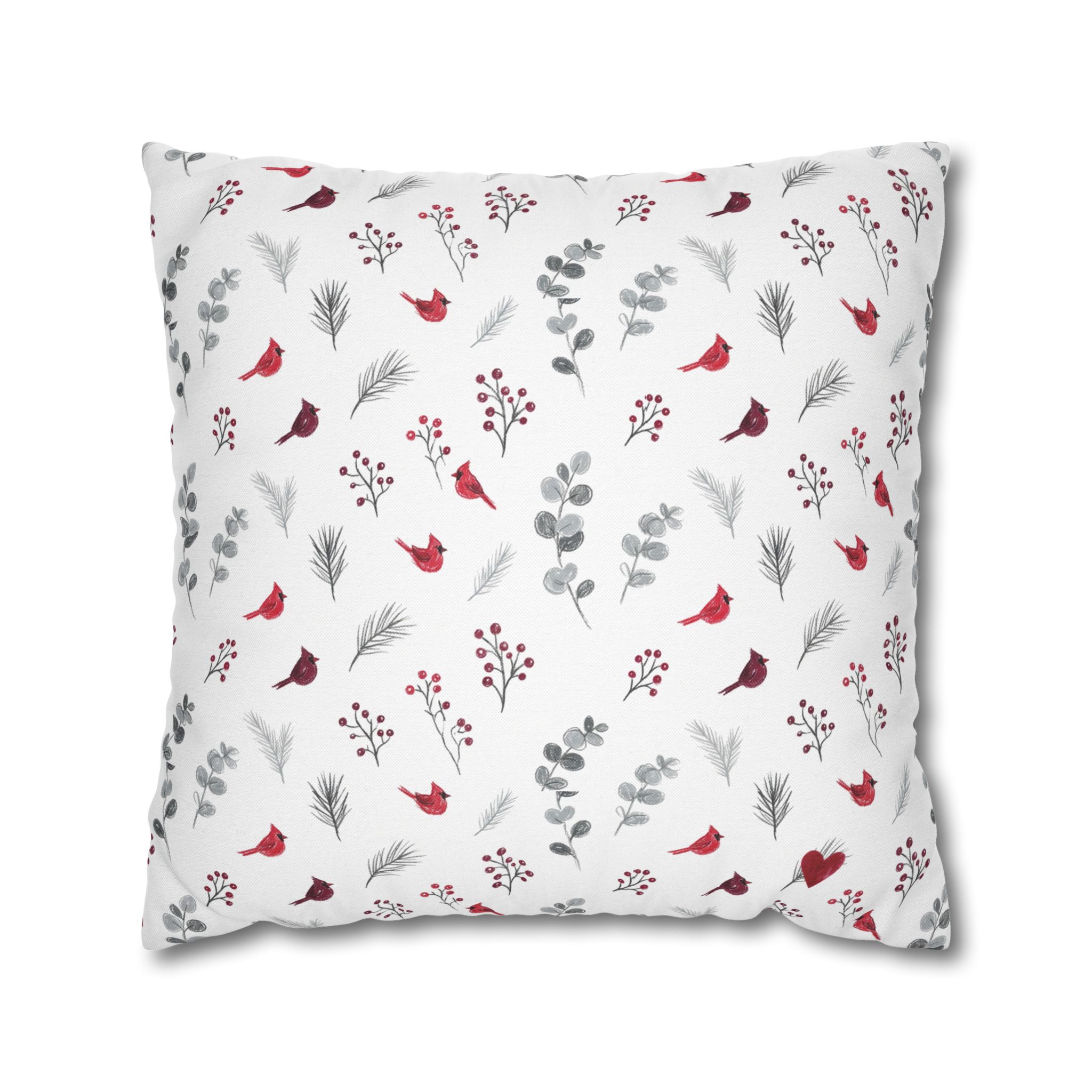 Cardinal Pillow Cover, Red Bird Christmas Throw Pillow, Botanical Winter Decor - Image 8