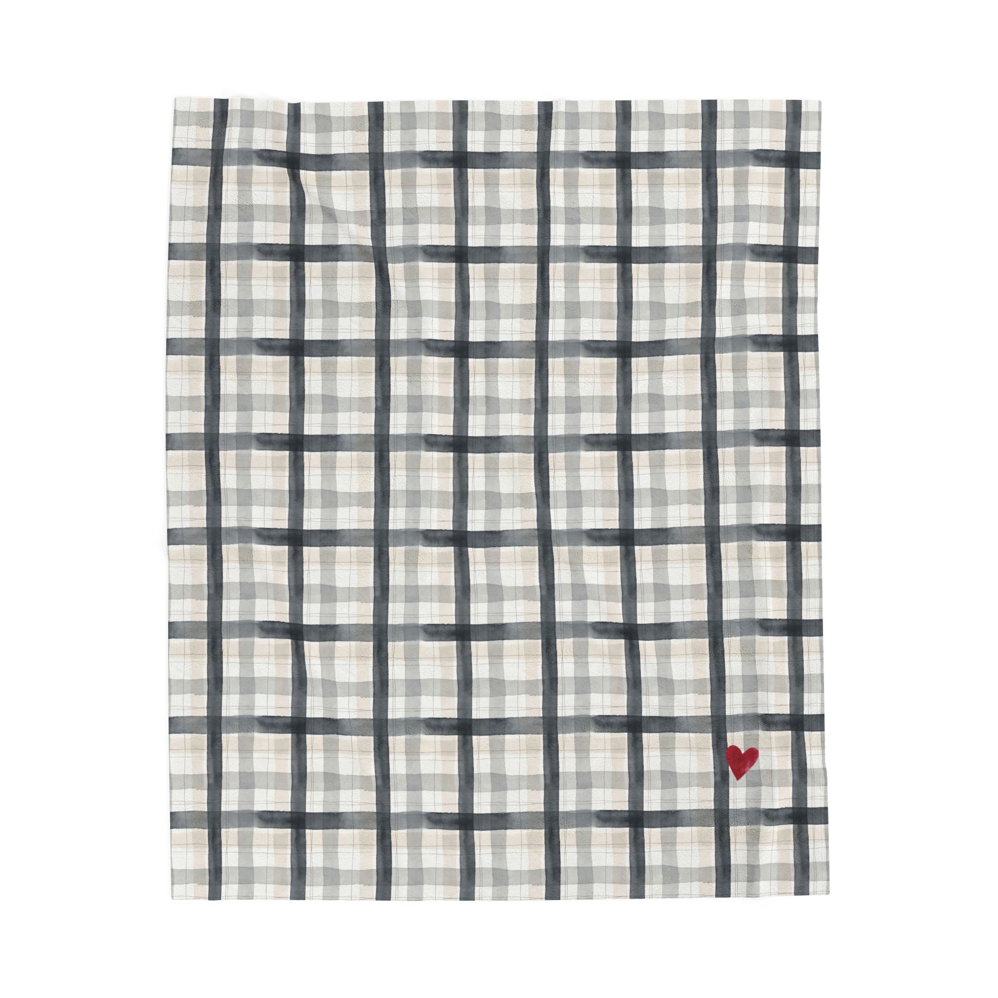 Charcoal Gray Plaid Velveteen Plush Blanket, Watercolor Tartan Throw, Cozy Neutral Winter Blanket - Image 3