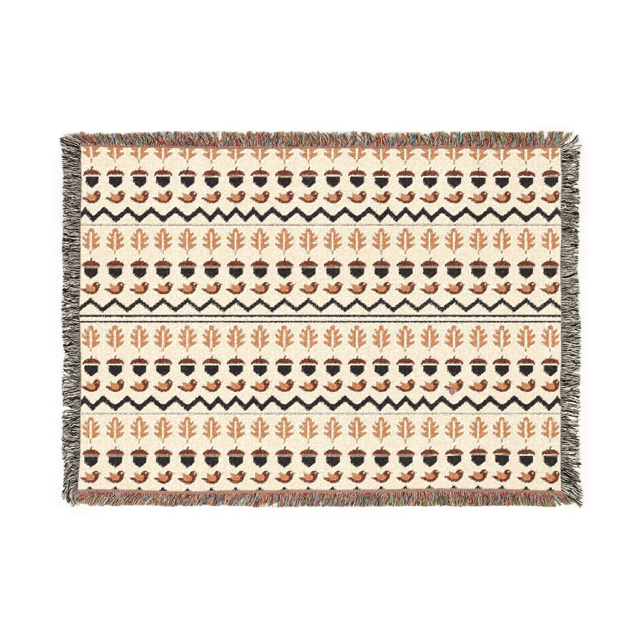 Autumn Folk Fair Isle Woven Blanket, Mustard and Rust Cotton Throw, Jacquard Fall Blanket - Image 7