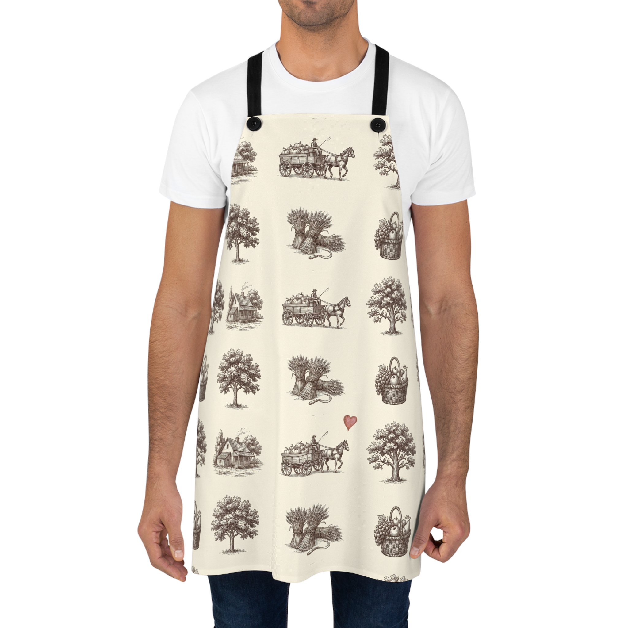 Vintage Harvest Toile Apron, Farmhouse Fall Kitchen Apron, Thanksgiving Baking Gift - Image 4