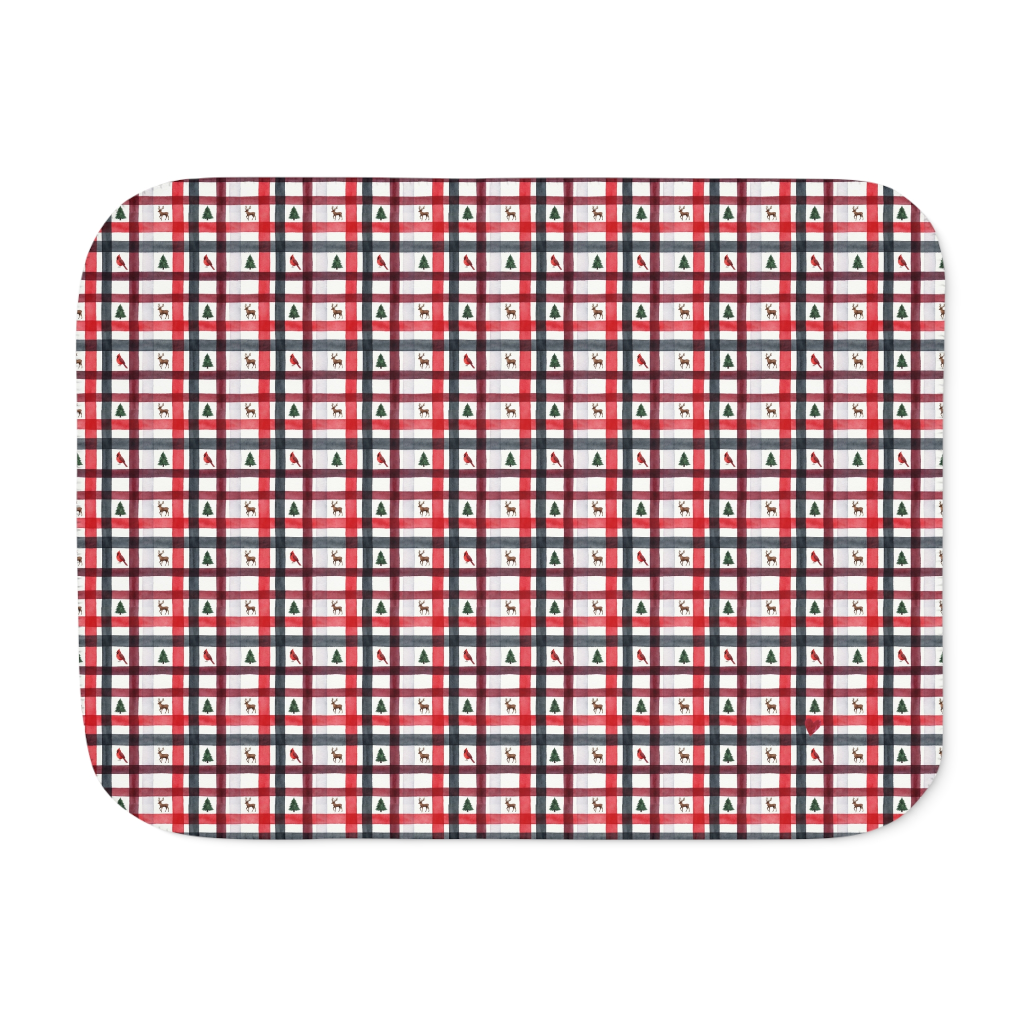 Red and White Christmas Plaid Sherpa Blanket, Reindeer Cabin Throw, Holiday Fleece Blanket - Image 7