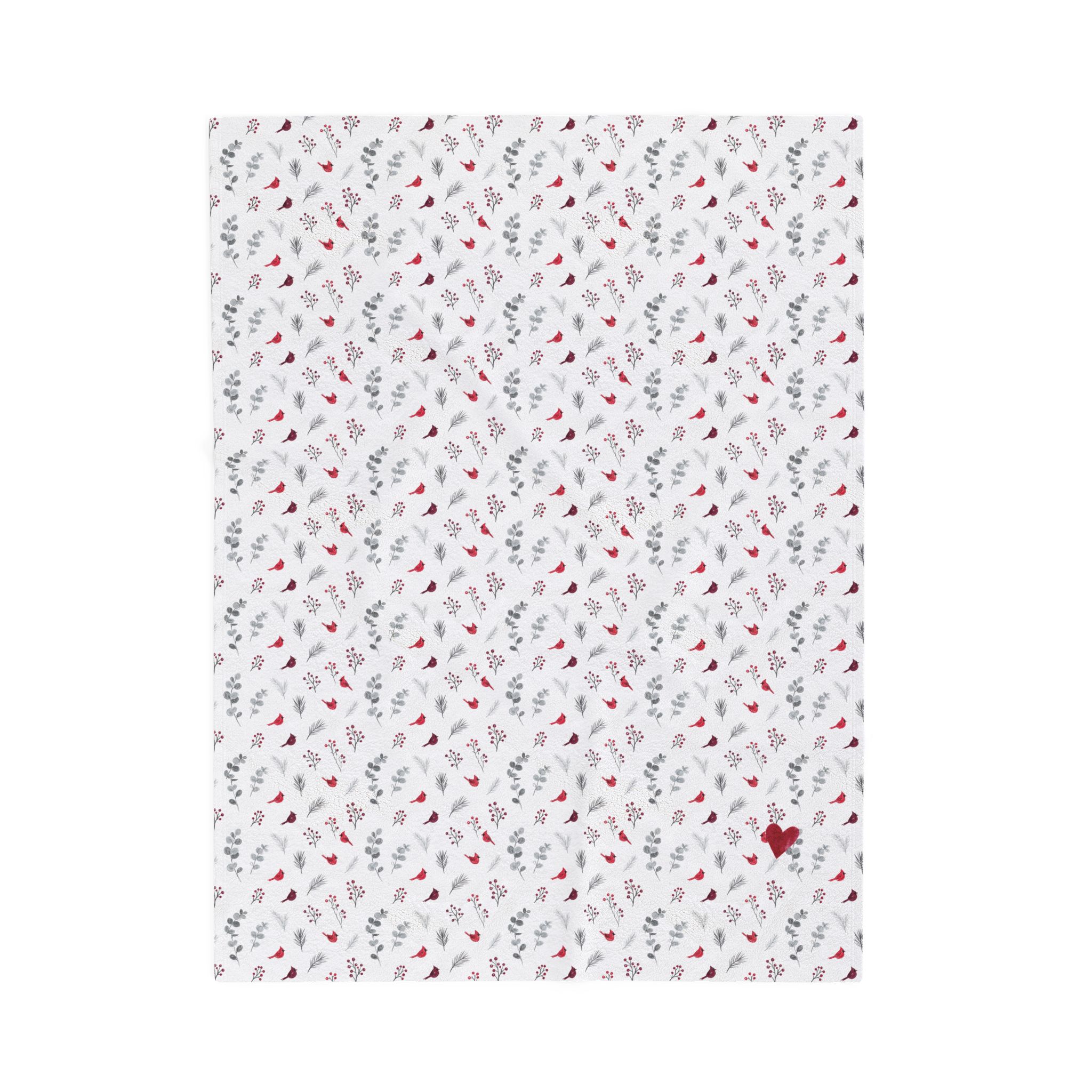 Cardinal Velveteen Plush Blanket, Red Bird Christmas Throw, Botanical Winter Blanket - Image 2