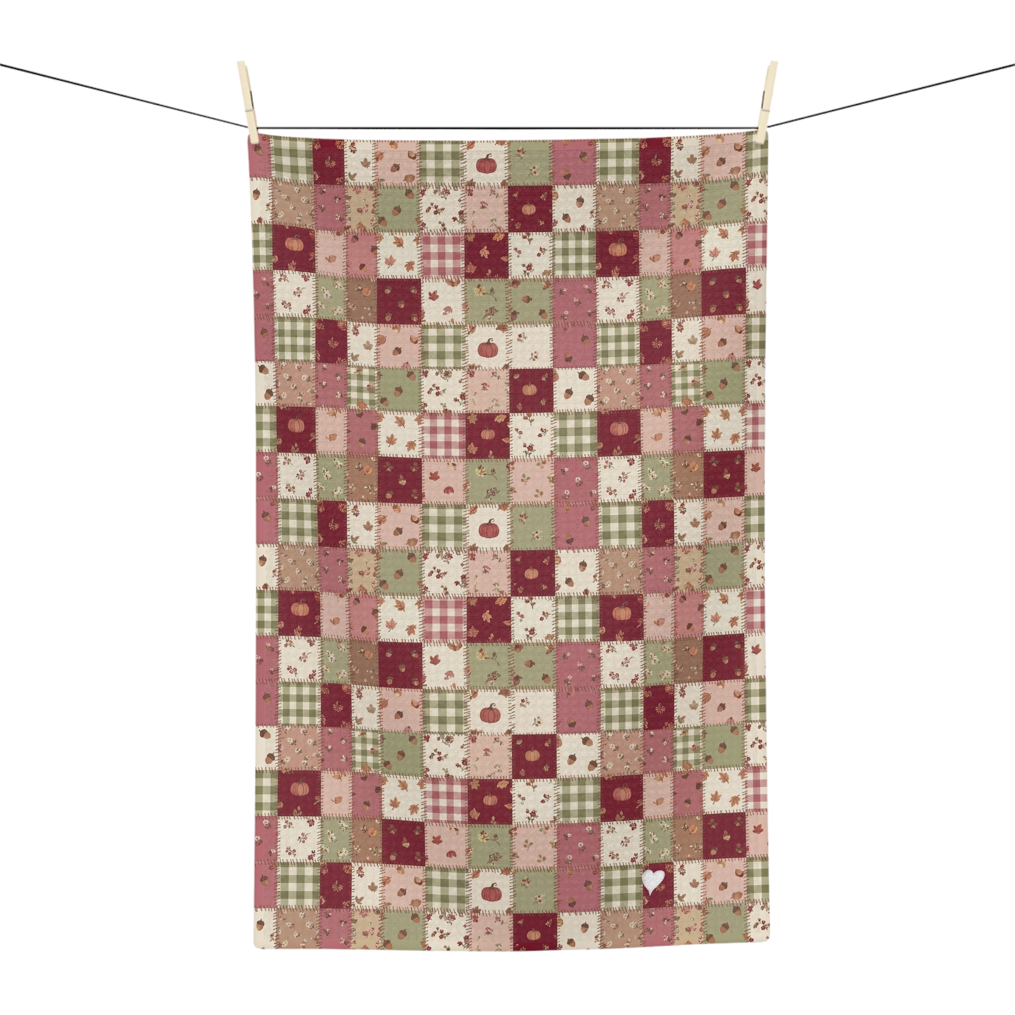 Rose Patchwork Tea Towel, Fall Quilt Look Kitchen Towel, Farmhouse Thanksgiving Hostess Gift - Image 4