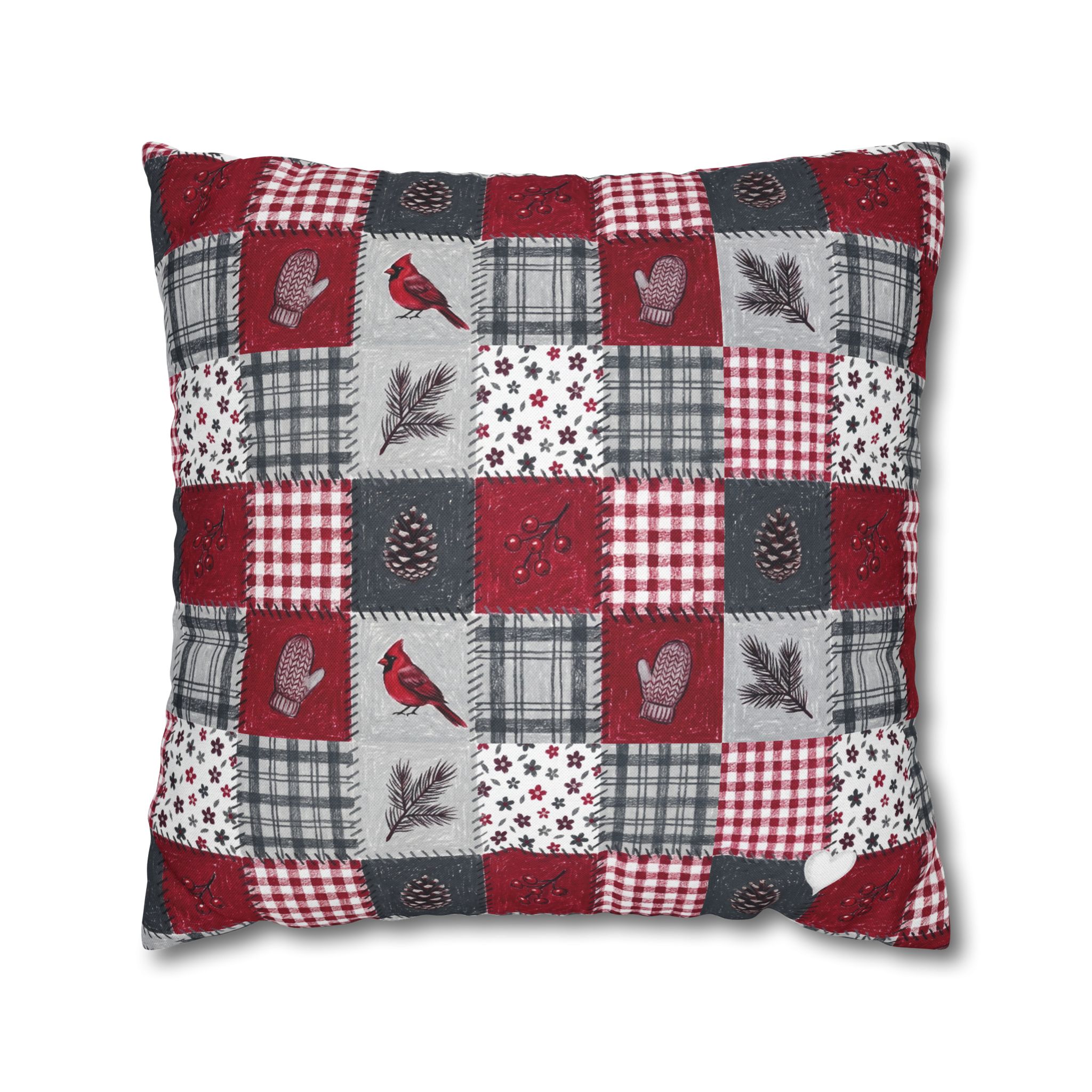 Christmas Patchwork Cardinal Pillow Cover, Quilt Look Cabin Throw Pillow, Holiday Decor - Image 8