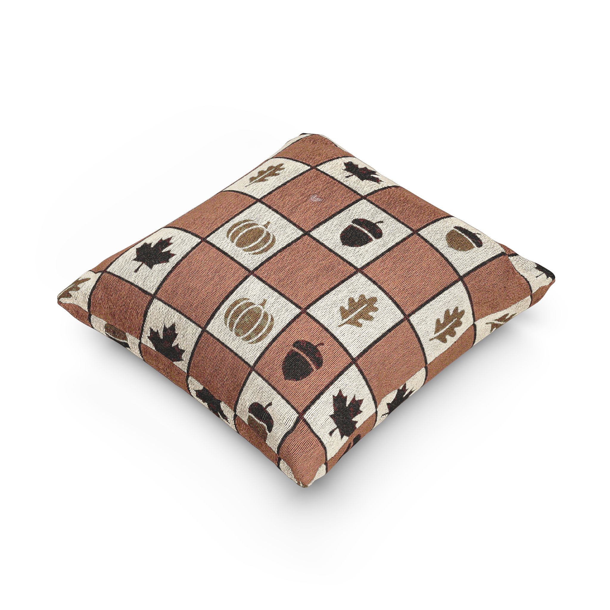 Fall Harvest Check Woven Pillow, Rust and Cream Throw Pillow, Jacquard Thanksgiving Accent Pillow - Image 3