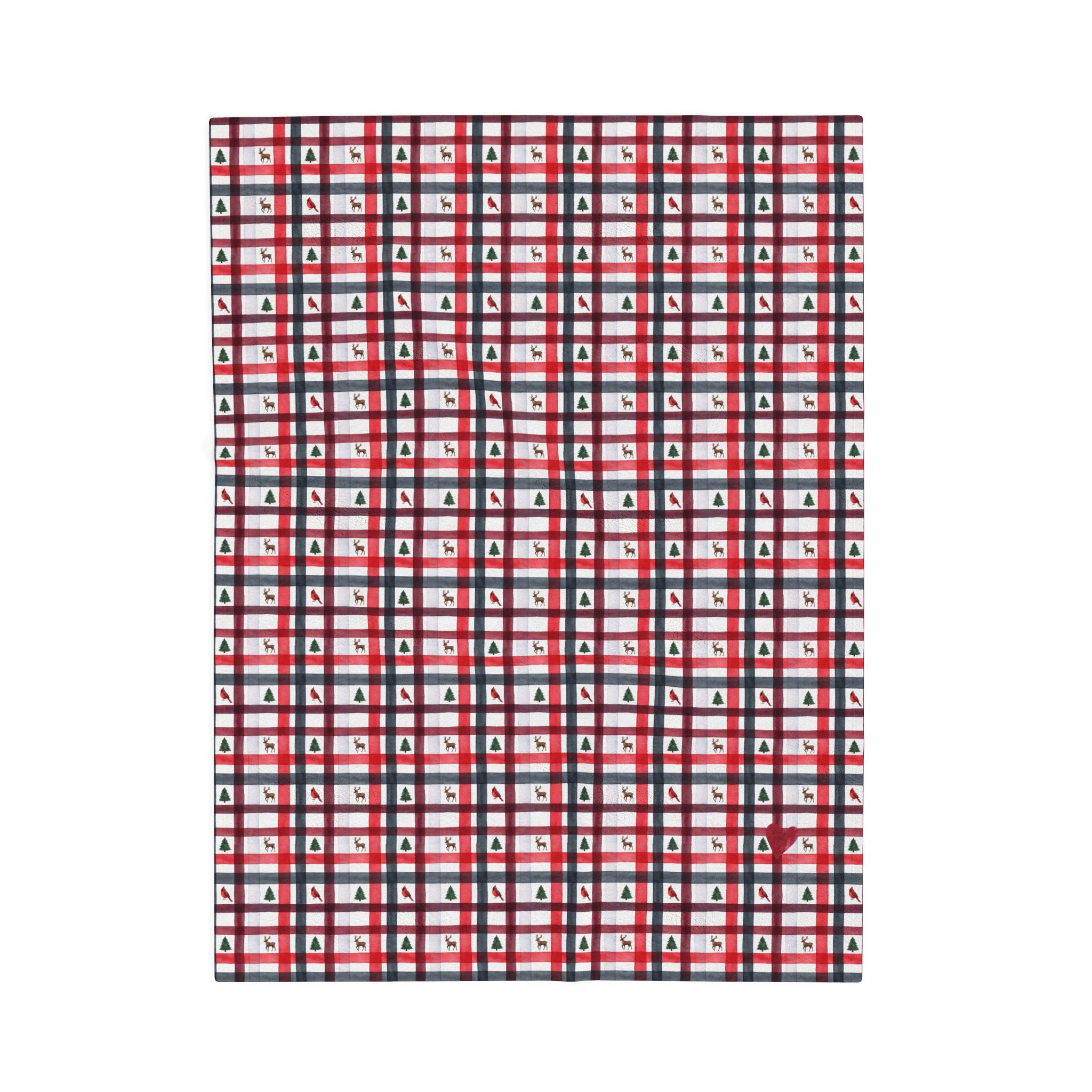 Red and White Christmas Plaid Velveteen Plush Blanket, Reindeer Cabin Throw, Cozy Holiday Blanket - Image 2