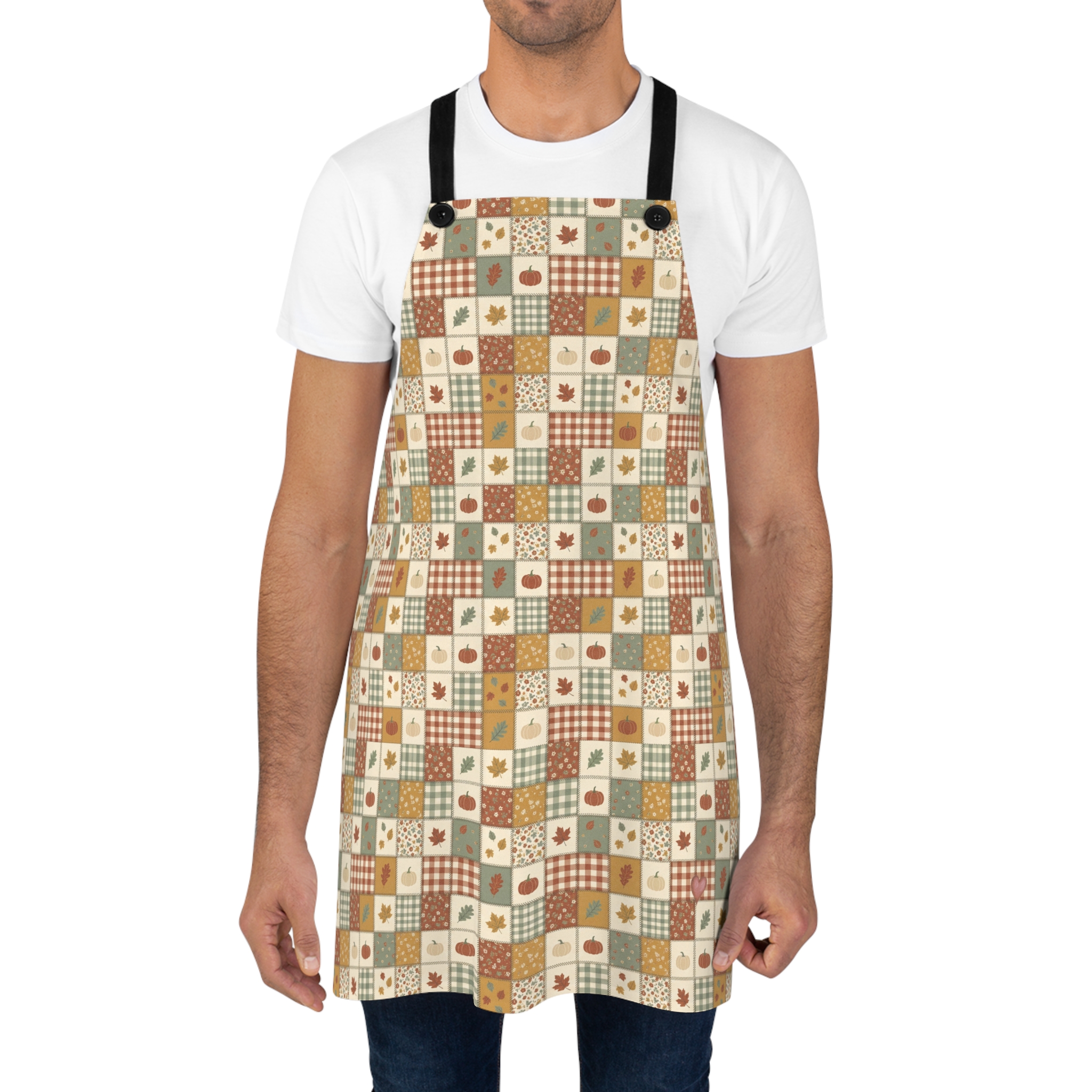 Harvest Patchwork Apron, Mustard and Sage Fall Quilt Look Kitchen Apron, Thanksgiving Baking Gift - Image 4