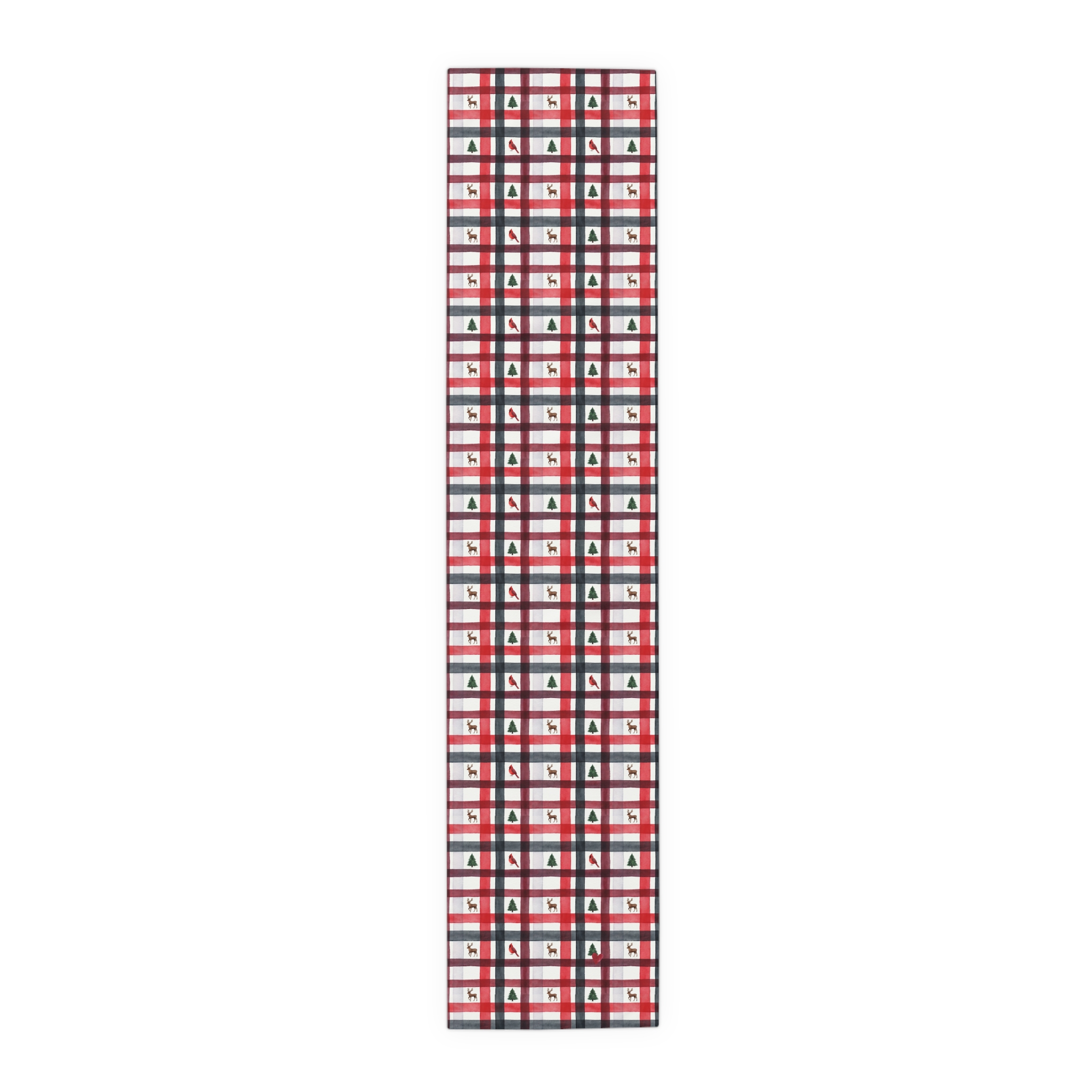 Red and White Christmas Plaid Table Runner, Reindeer Cabin Holiday Table Decor, Watercolor Plaid Runner - Image 6