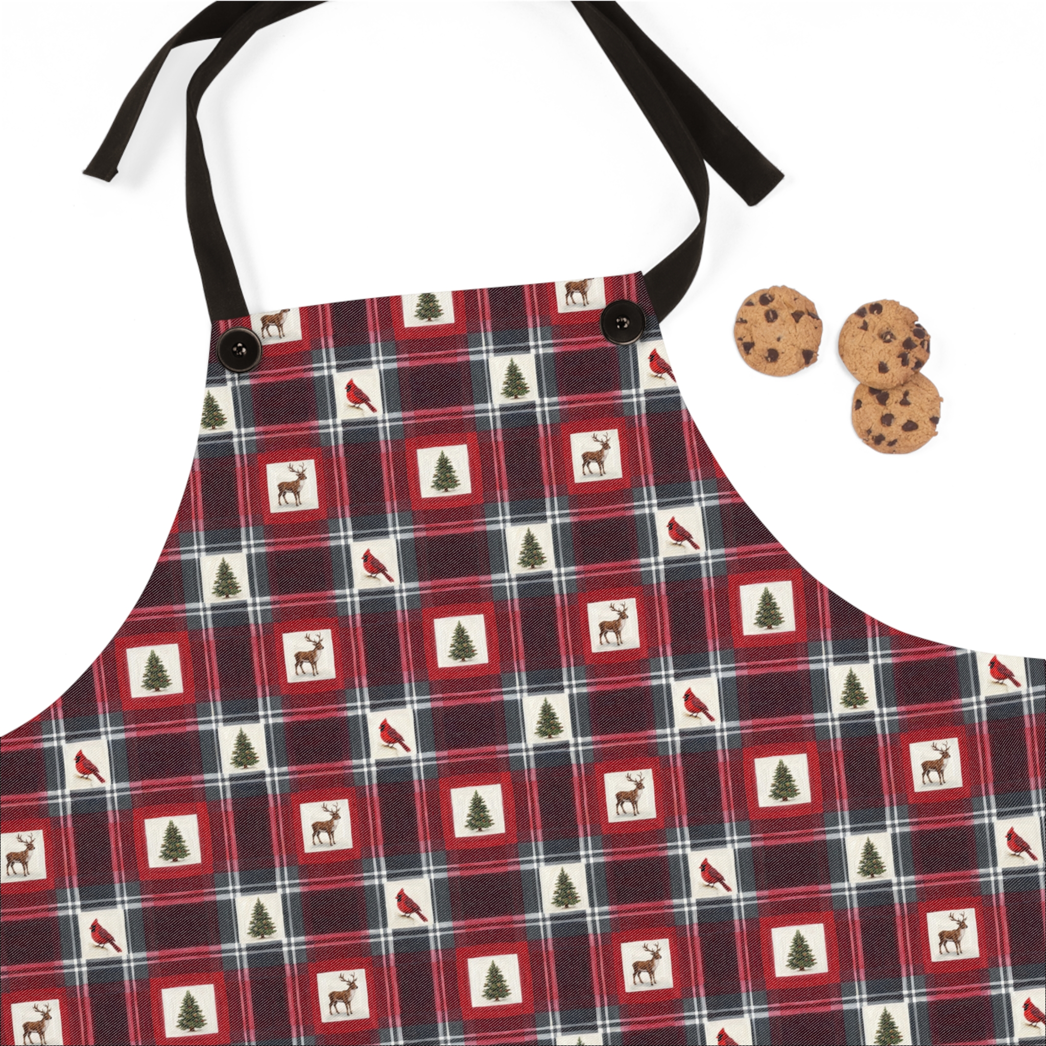 Buffalo Plaid Reindeer Apron, Red and Black Christmas Kitchen Apron, Cabin Holiday Baking Gift - Image 3