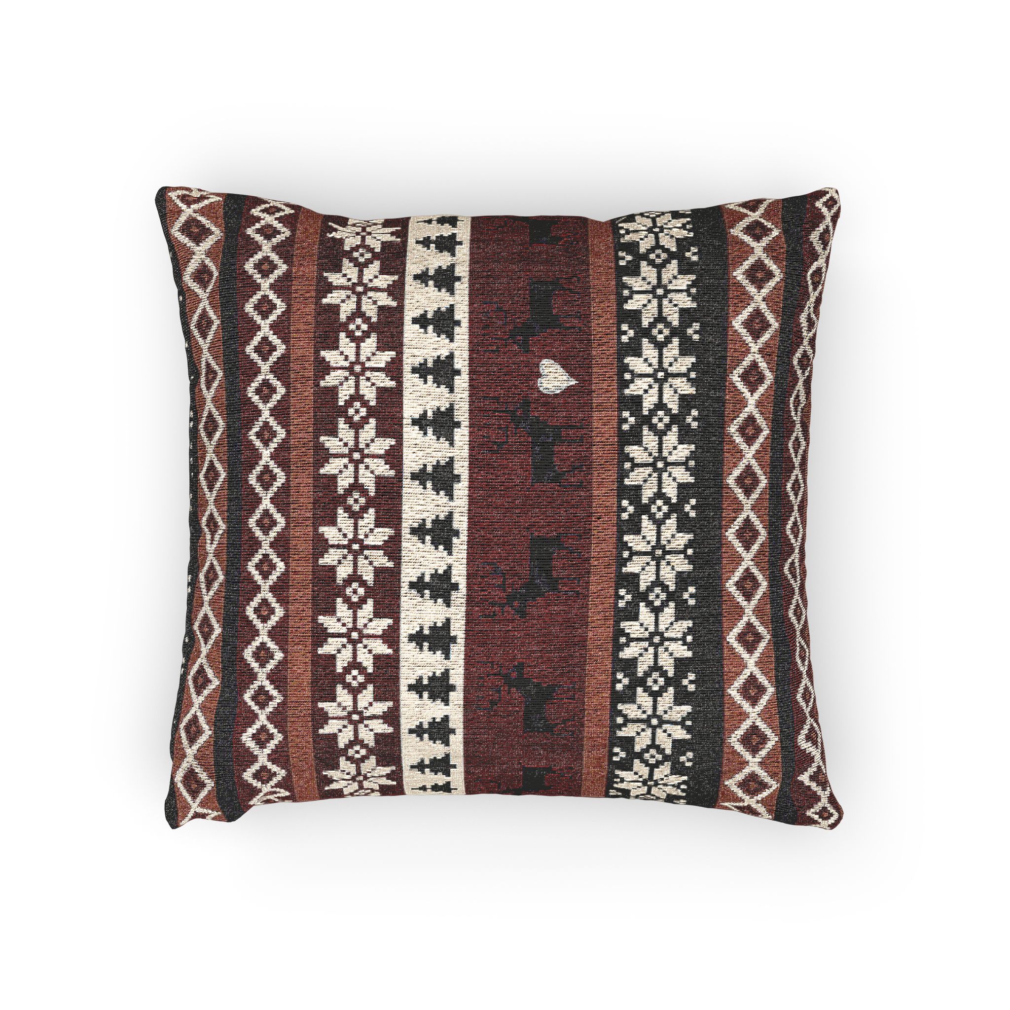 Fair Isle Woven Pillow, Nordic Reindeer Christmas Throw Pillow, Red Jacquard Holiday Accent Pillow - Image 4