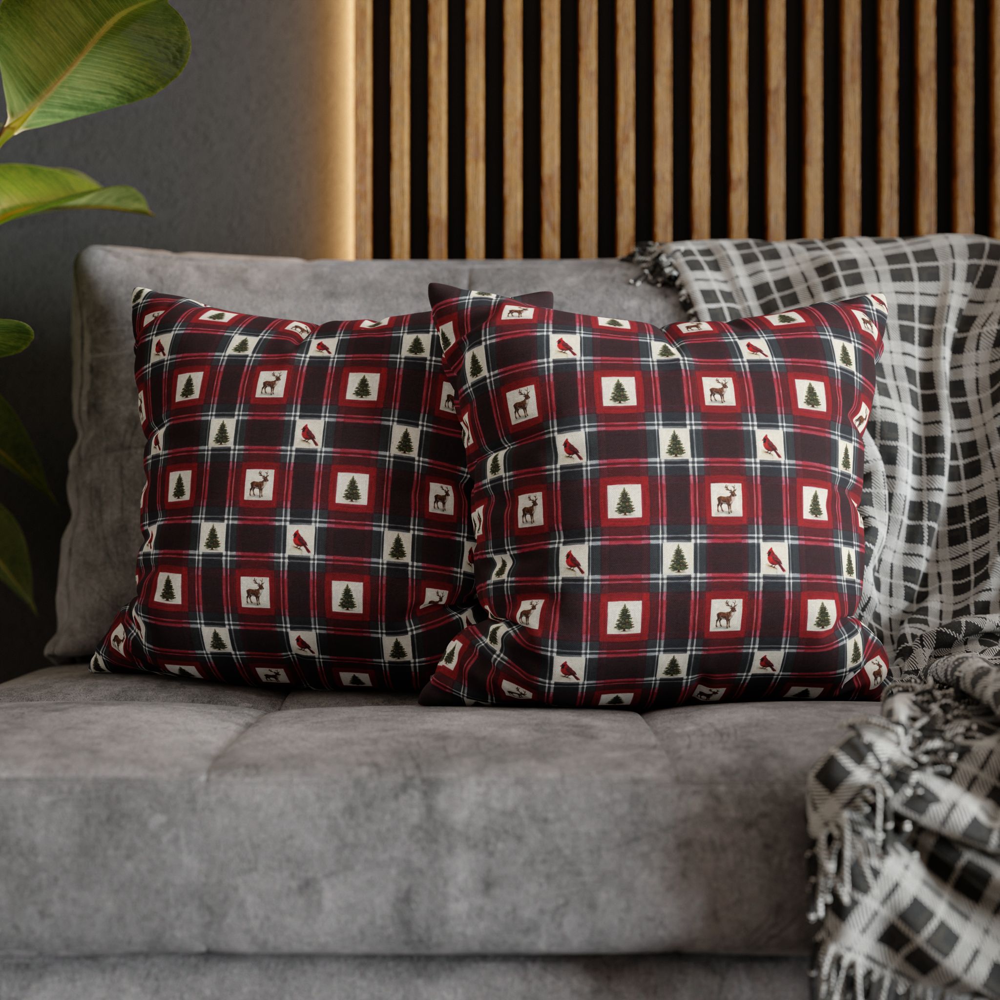 Buffalo Plaid Reindeer Pillow Cover, Red and Black Christmas Lodge Throw Pillow, Cabin Holiday Decor - Image 3