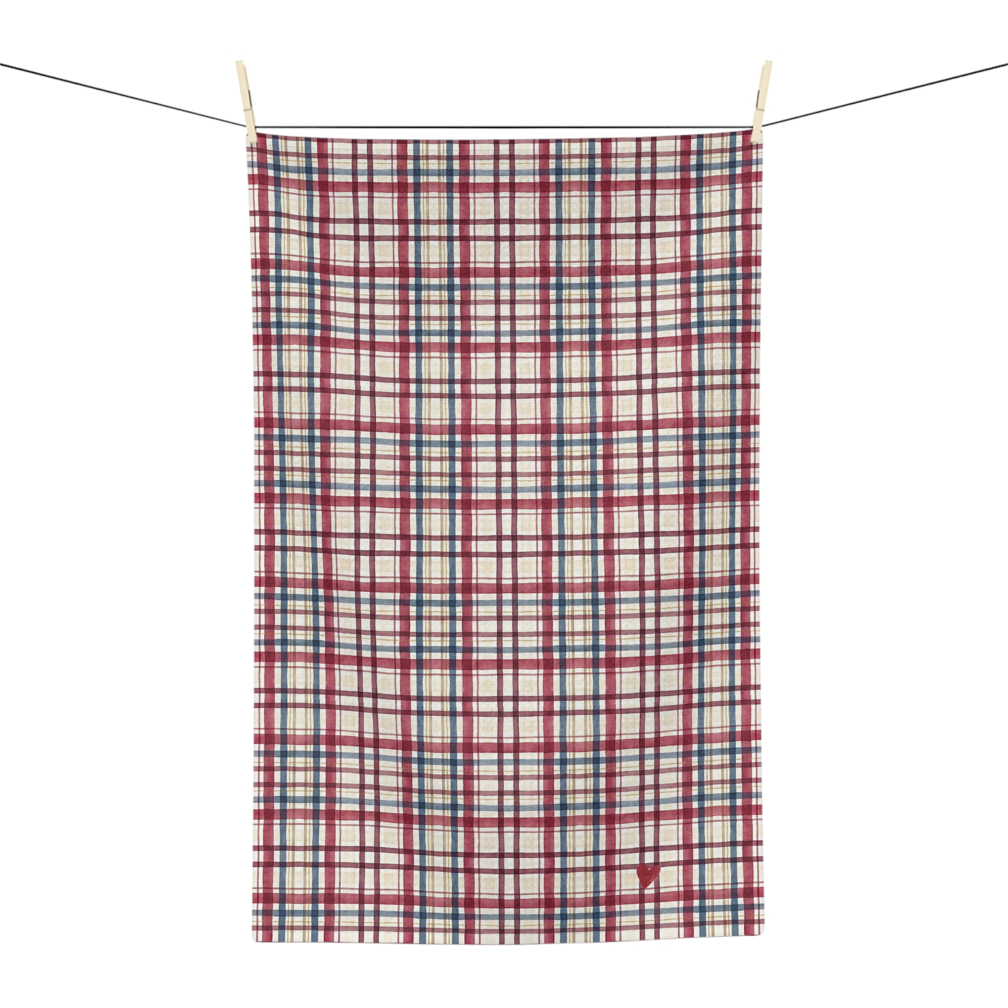 Cranberry and Navy Plaid Tea Towel, Watercolor Check Kitchen Towel, Farmhouse Holiday Decor, Hostess Gift - Image 5