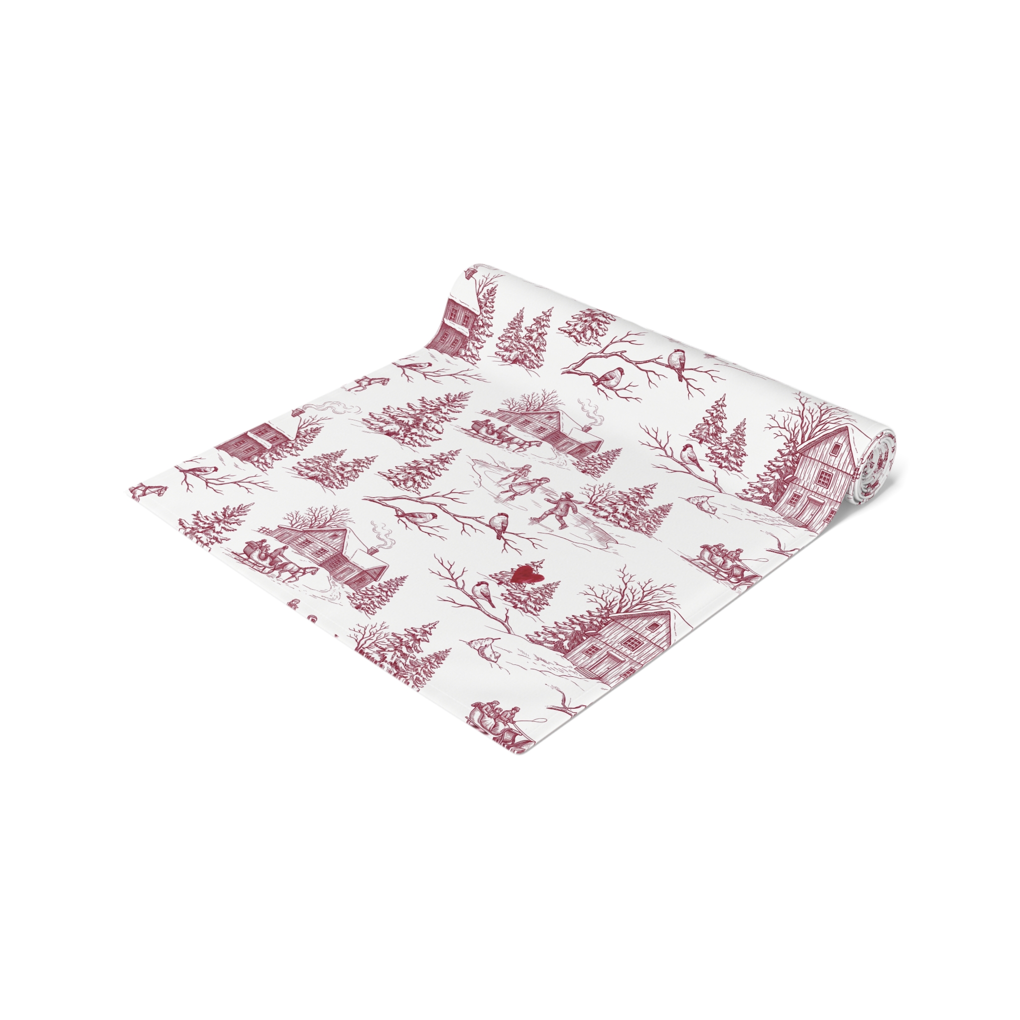 Red Toile Christmas Table Runner, Winter Toile Table Decor, French Country Holiday Runner - Image 6