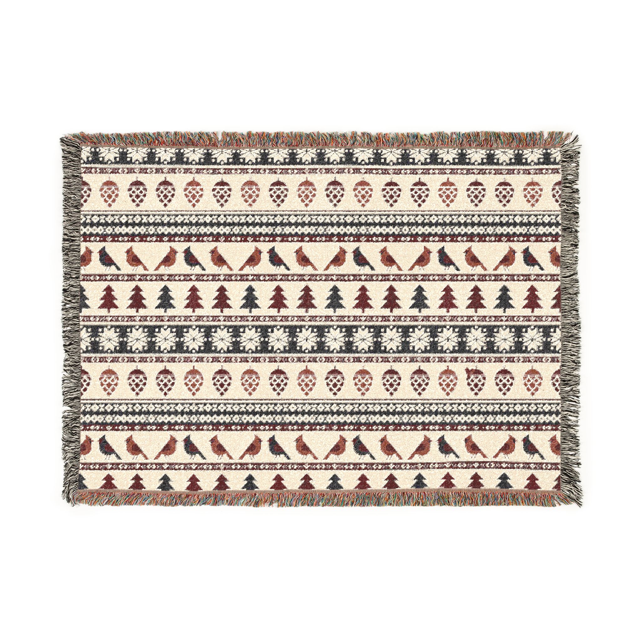 Nordic Cardinal Woven Blanket, Scandinavian Folk Christmas Throw, Cotton Jacquard Winter Blanket - Image 7
