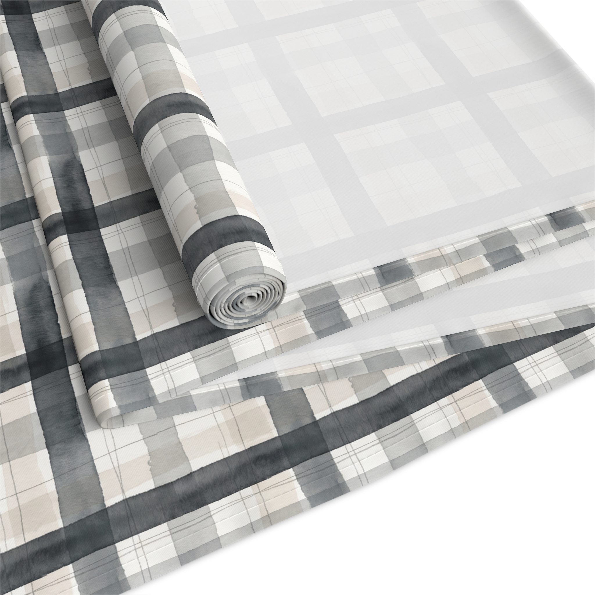 Charcoal Gray Plaid Table Runner, Watercolor Tartan Holiday Table Decor, Neutral Winter Dining - Image 4