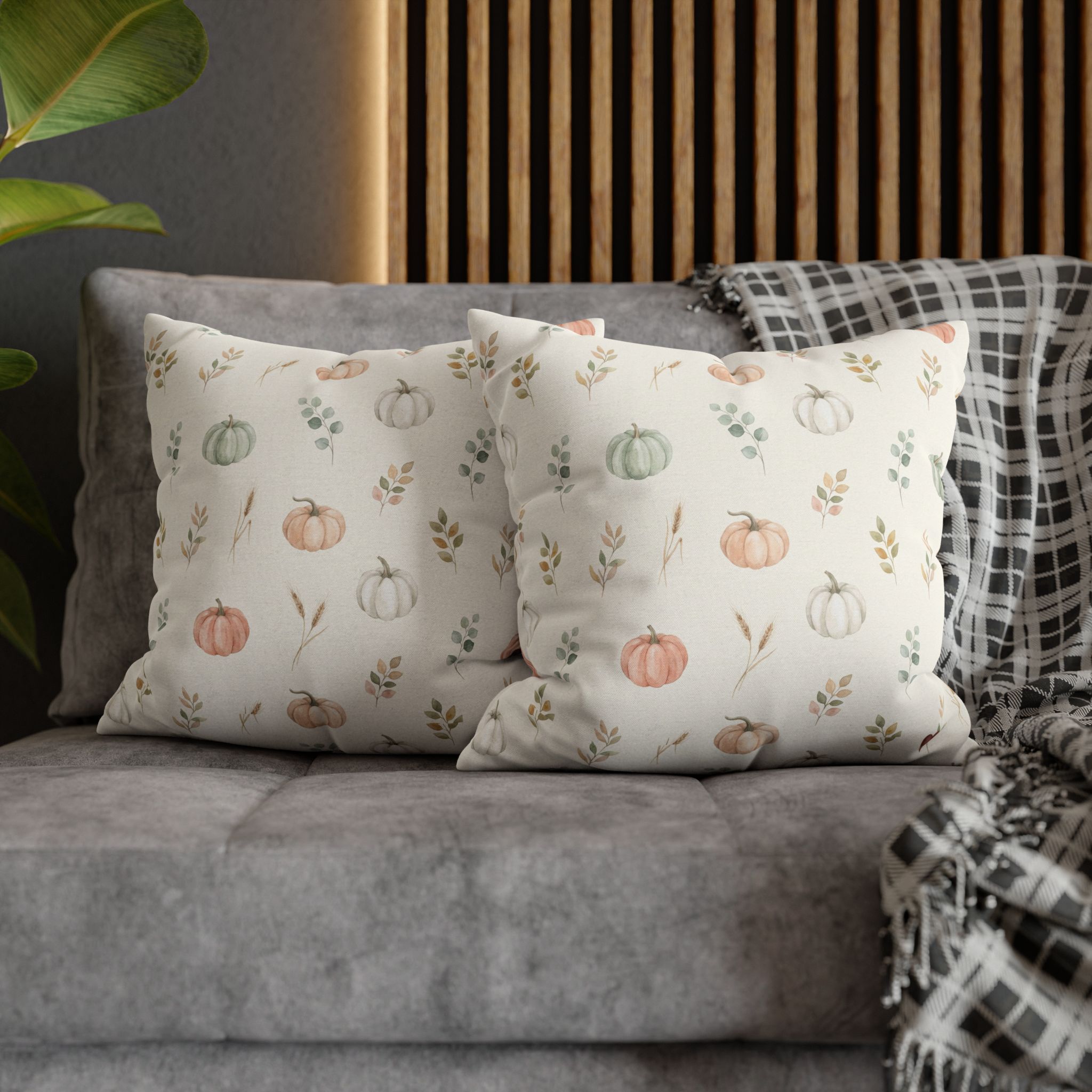 Watercolor Pumpkin Pillow Cover, Sage and Peach Neutral Fall Throw Pillow, Farmhouse Autumn Decor - Image 3