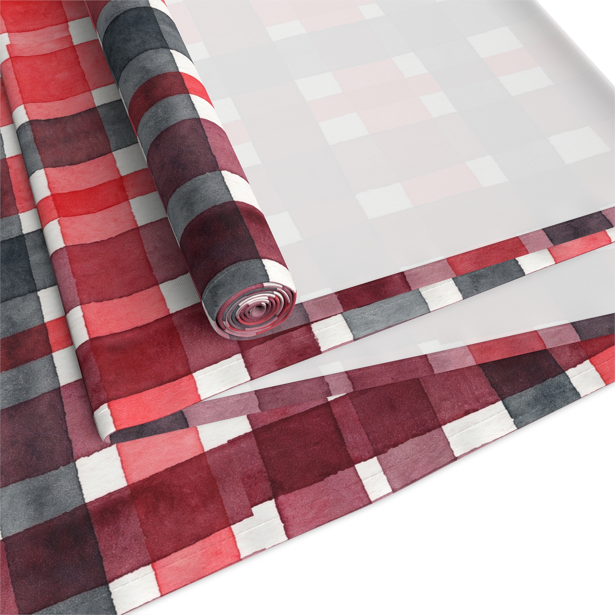 Red and Black Plaid Table Runner, Watercolor Buffalo Check Christmas Table Decor, Cabin Farmhouse Holiday Runner - Image 4