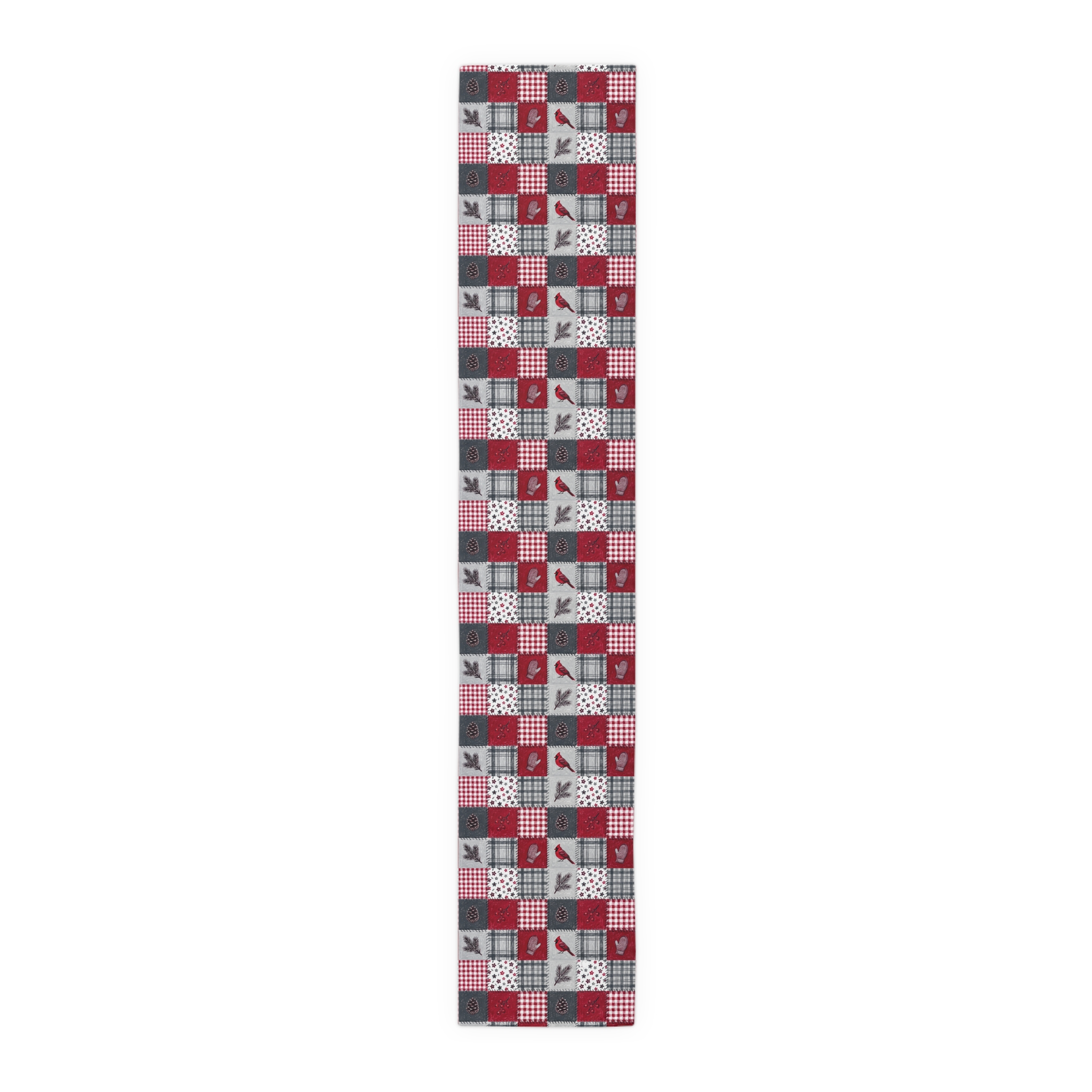 Christmas Patchwork Cardinal Table Runner, Quilt Look Cabin Holiday Table Decor - Image 8