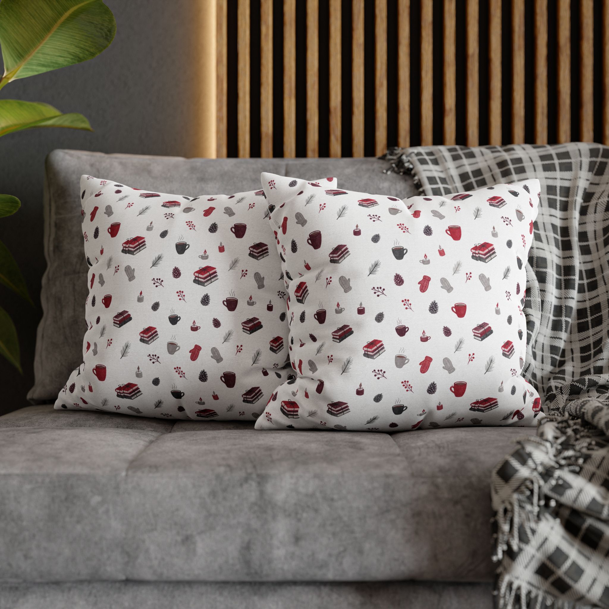 Cozy Winter Pillow Cover, Red and White Hygge Christmas Throw Pillow, Holiday Decor - Image 3