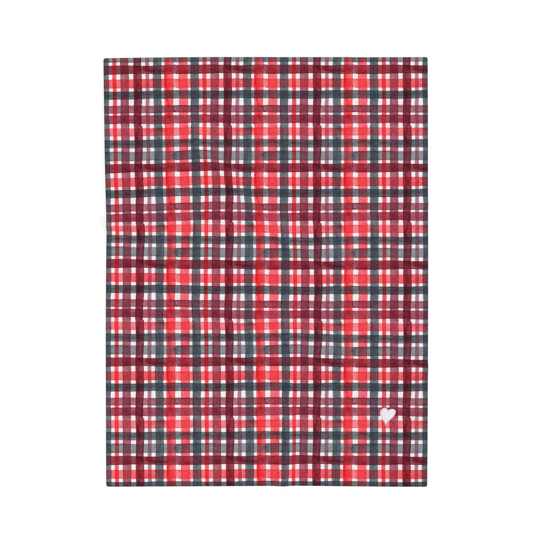 Red and Black Plaid Velveteen Plush Blanket, Watercolor Buffalo Check Christmas Throw, Cozy Cabin Blanket - Image 2