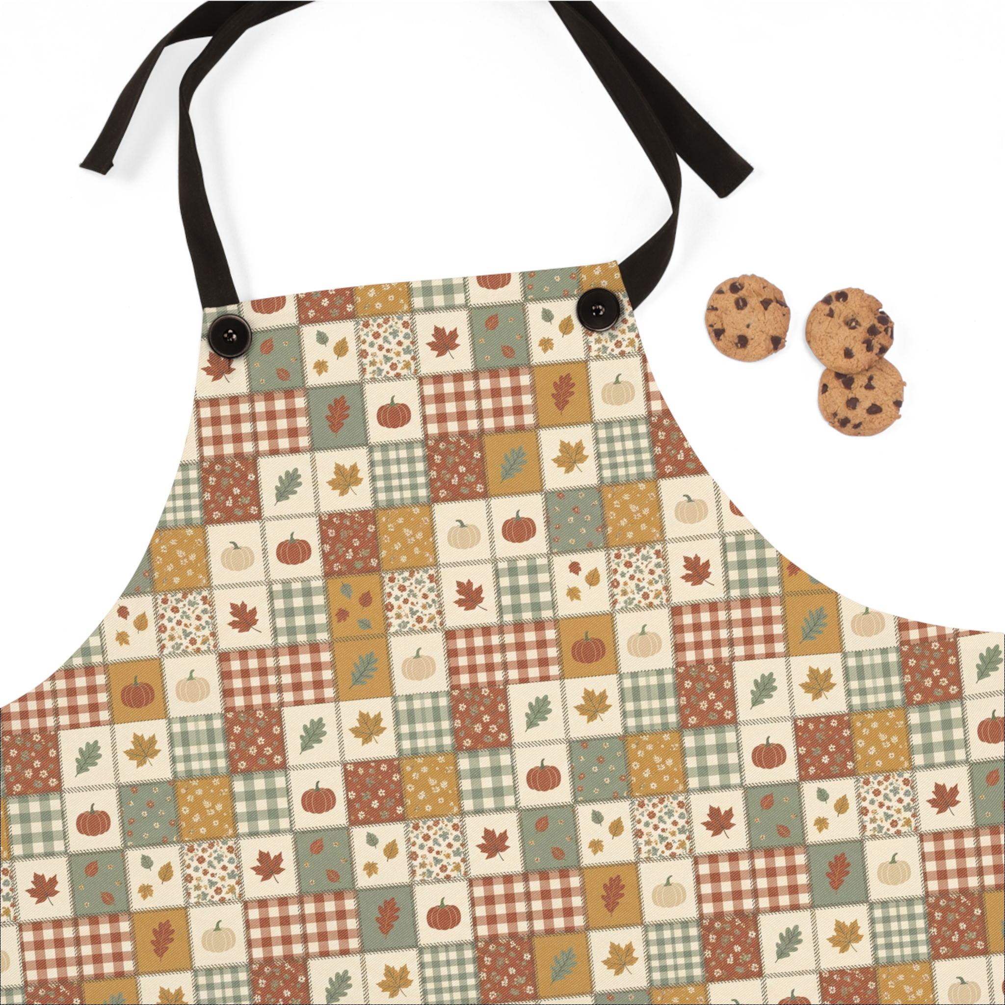 Harvest Patchwork Apron, Mustard and Sage Fall Quilt Look Kitchen Apron, Thanksgiving Baking Gift - Image 3