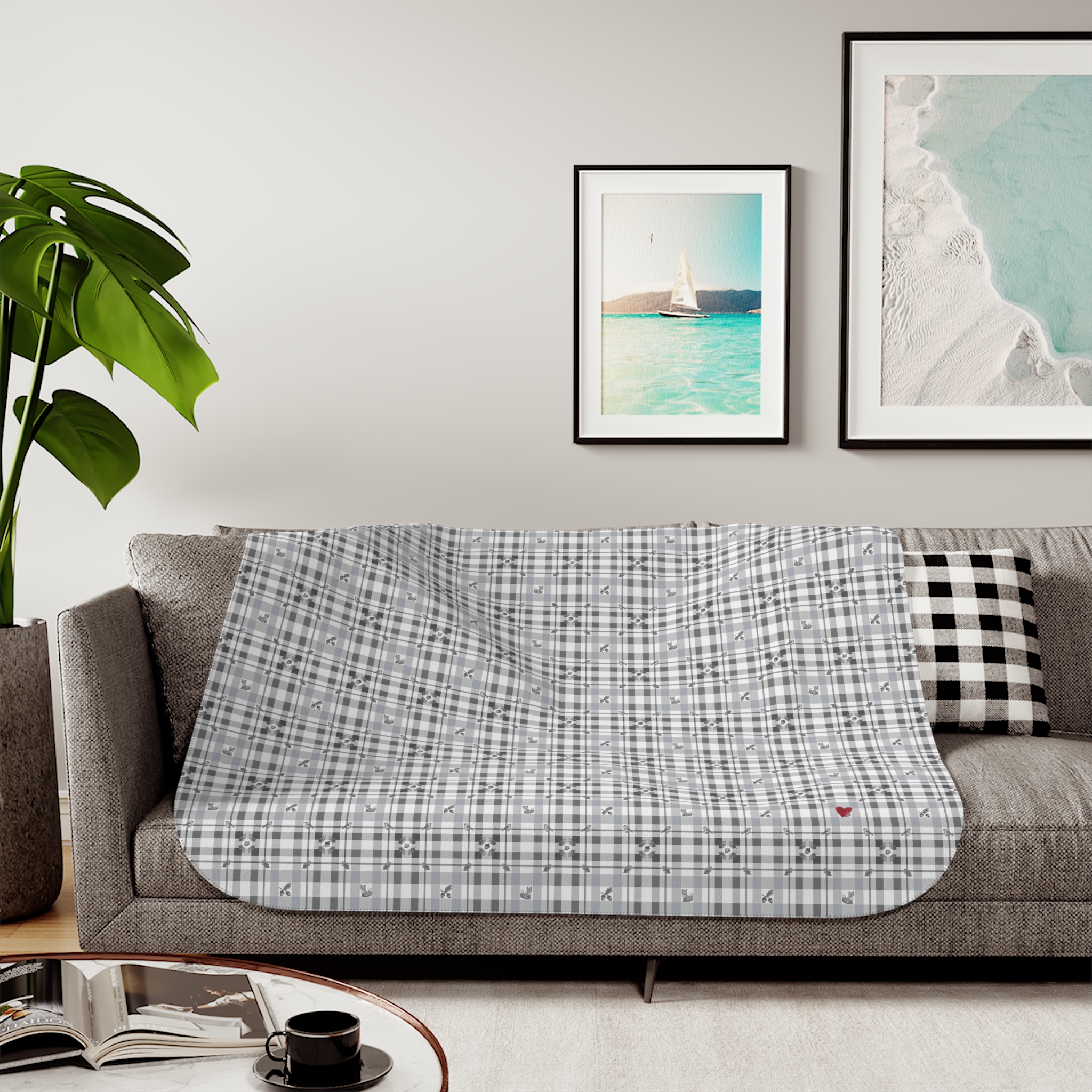 Woodland Grey Plaid Sherpa Blanket, Neutral Winter Throw, Cozy Cabin Christmas Blanket - Image 3