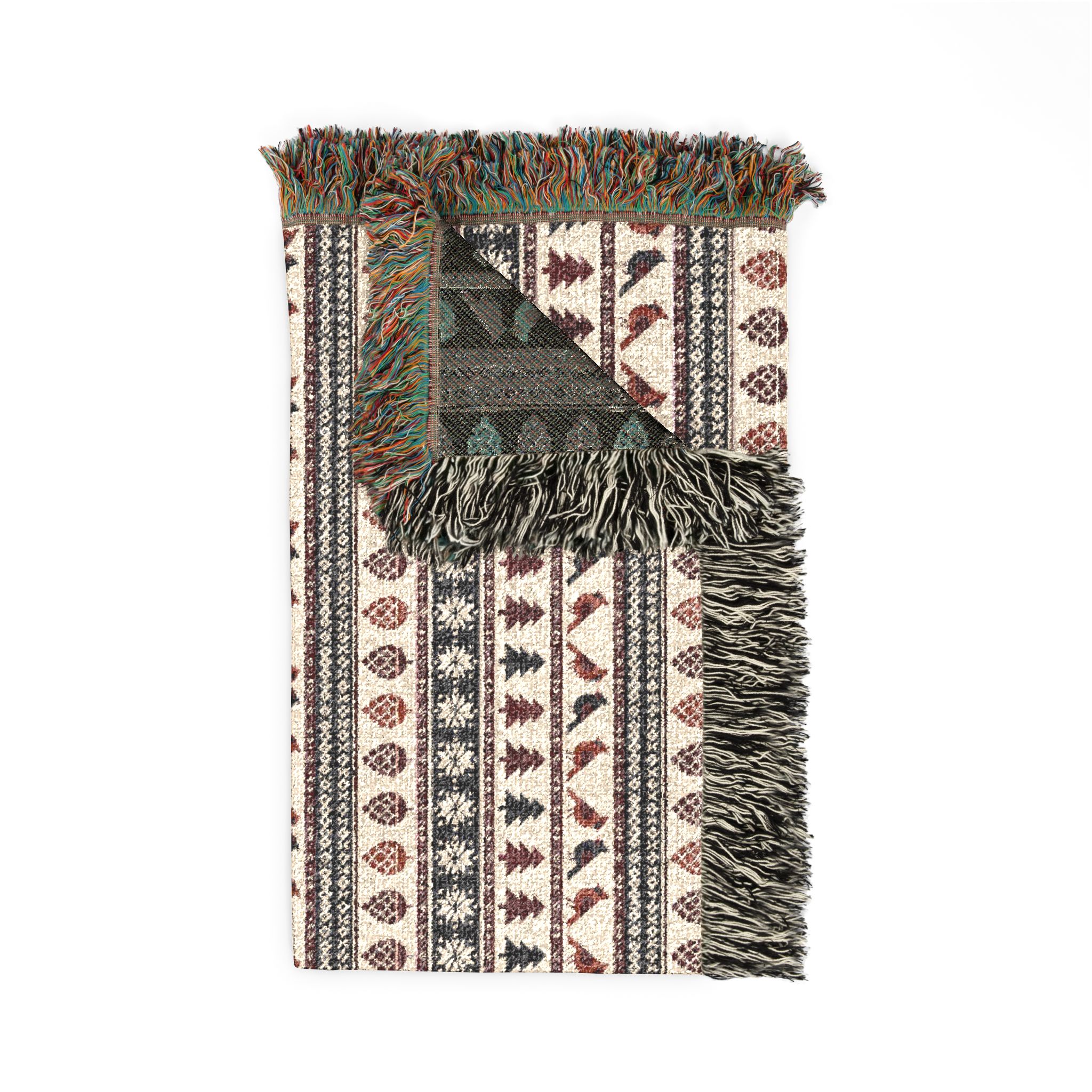 Nordic Cardinal Woven Blanket, Scandinavian Folk Christmas Throw, Cotton Jacquard Winter Blanket - Image 5