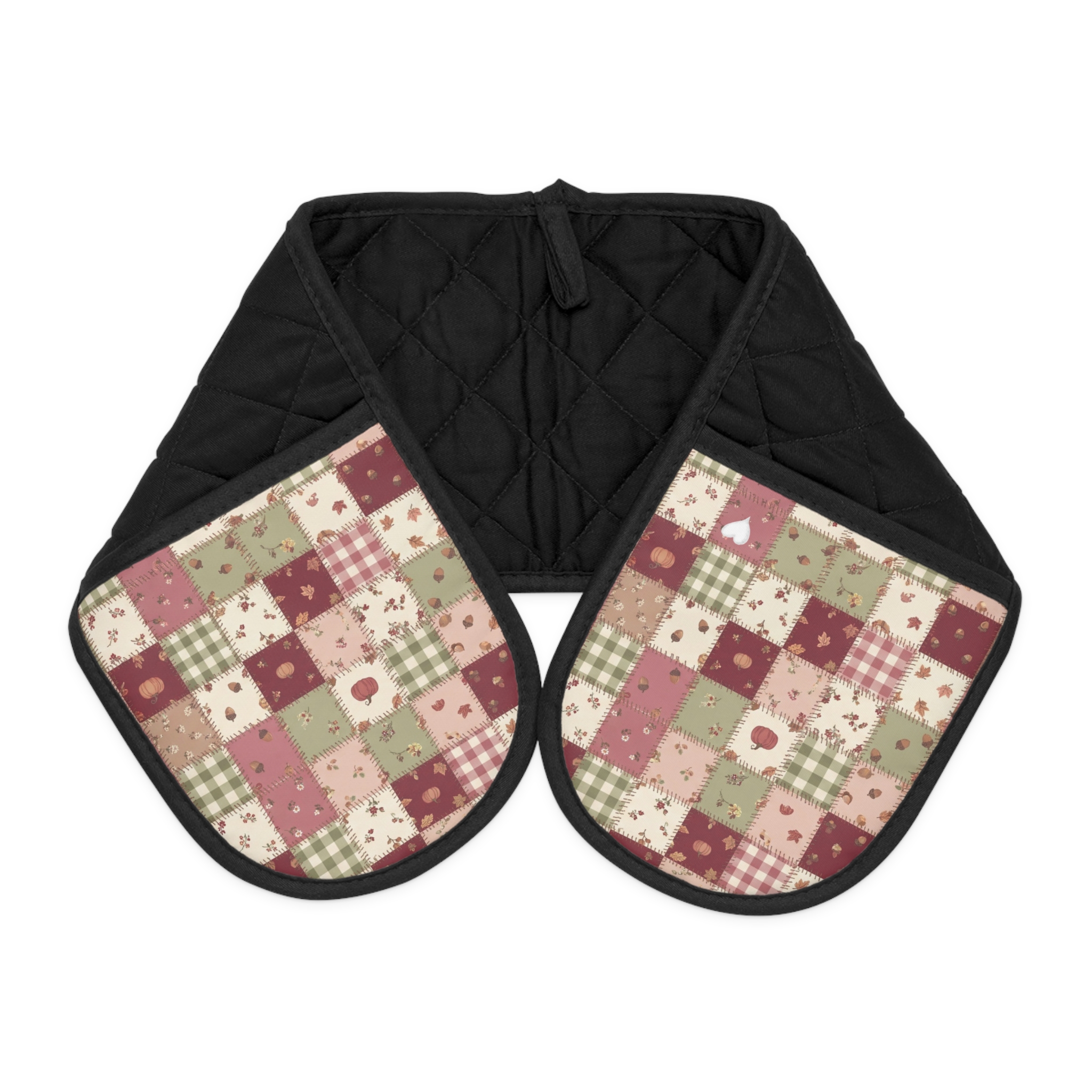 Rose Patchwork Oven Mitt, Fall Quilt Look Double Oven Glove, Farmhouse Thanksgiving Kitchen Gift - Image 5