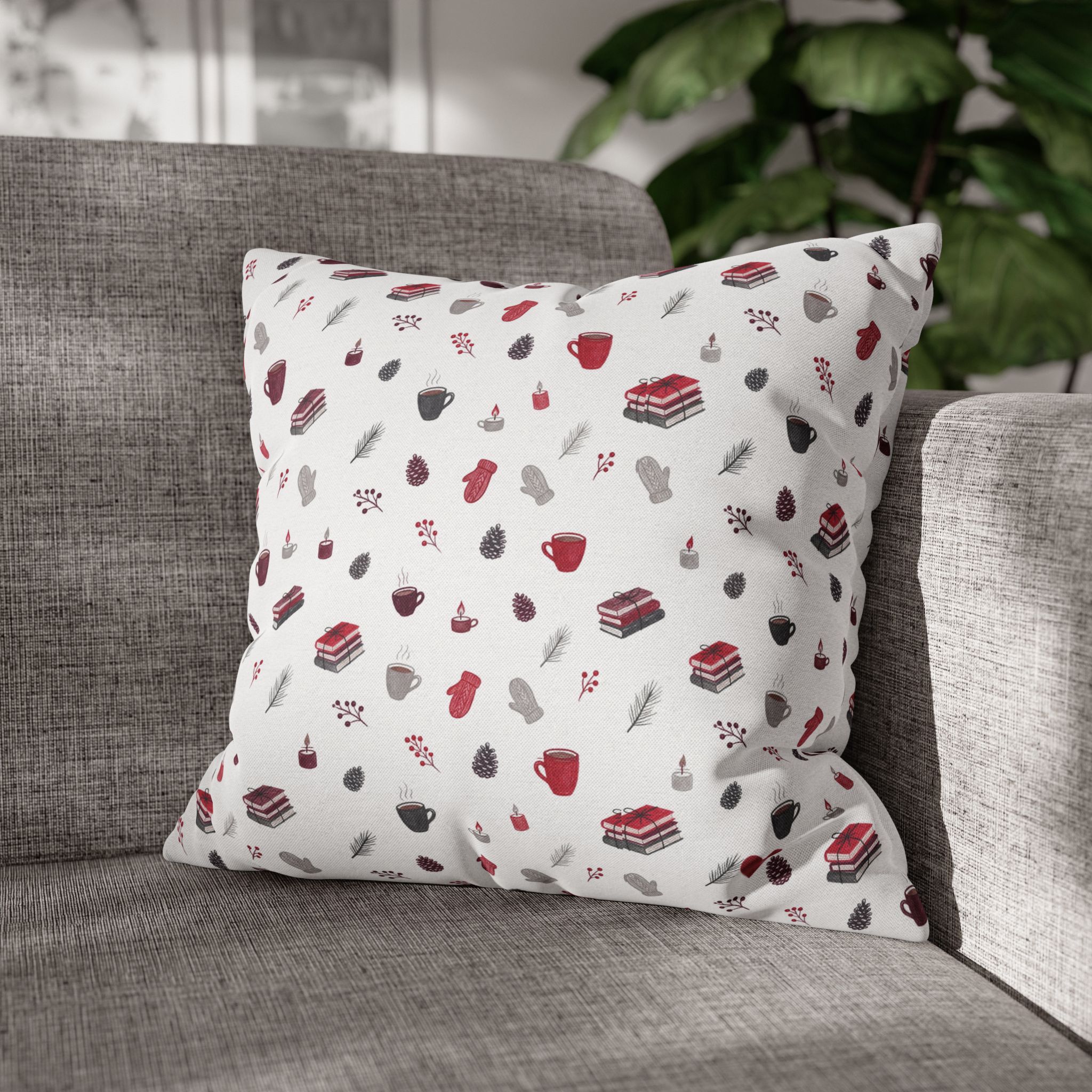Cozy Winter Pillow Cover, Red and White Hygge Christmas Throw Pillow, Holiday Decor - Image 2