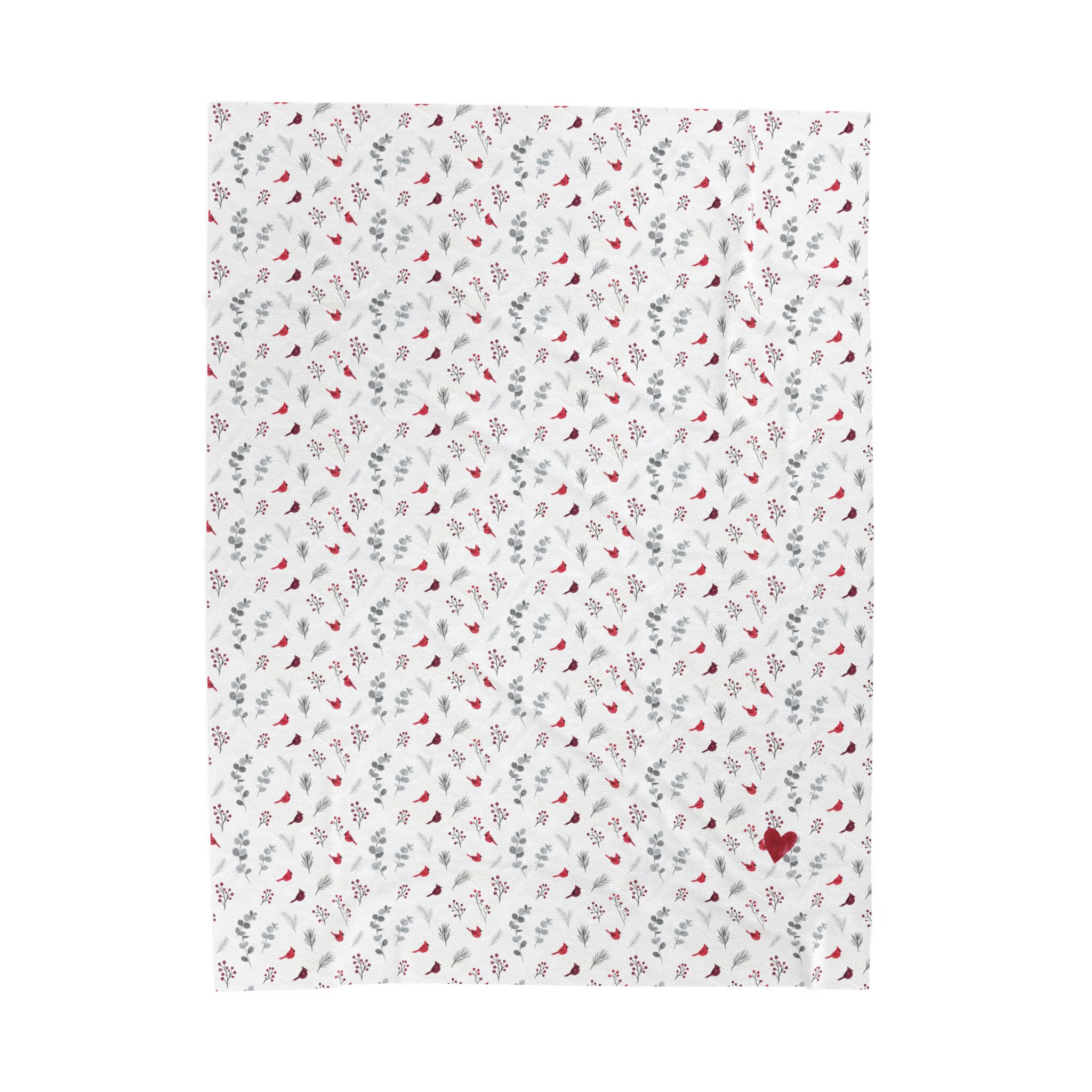 Cardinal Velveteen Plush Blanket, Red Bird Christmas Throw, Botanical Winter Blanket - Image 4