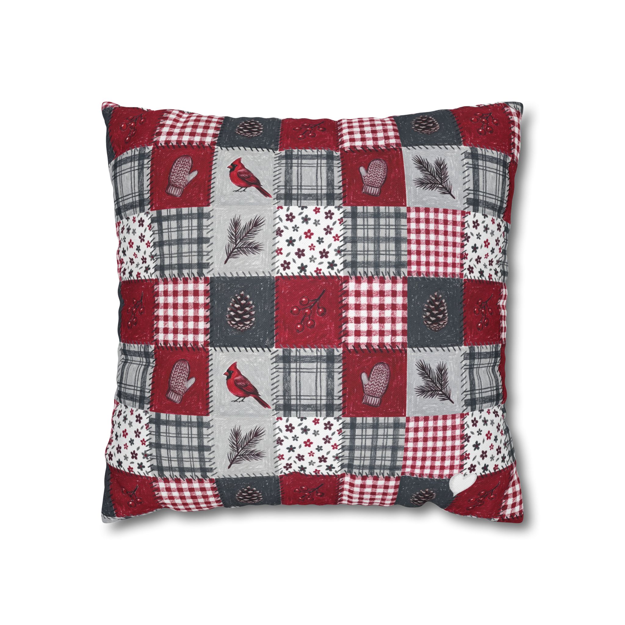 Christmas Patchwork Cardinal Pillow Cover, Quilt Look Cabin Throw Pillow, Holiday Decor - Image 7