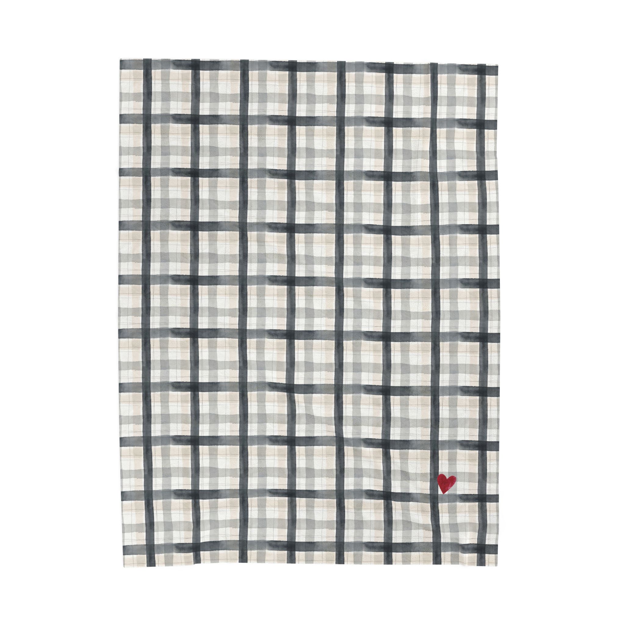 Charcoal Gray Plaid Velveteen Plush Blanket, Watercolor Tartan Throw, Cozy Neutral Winter Blanket - Image 4