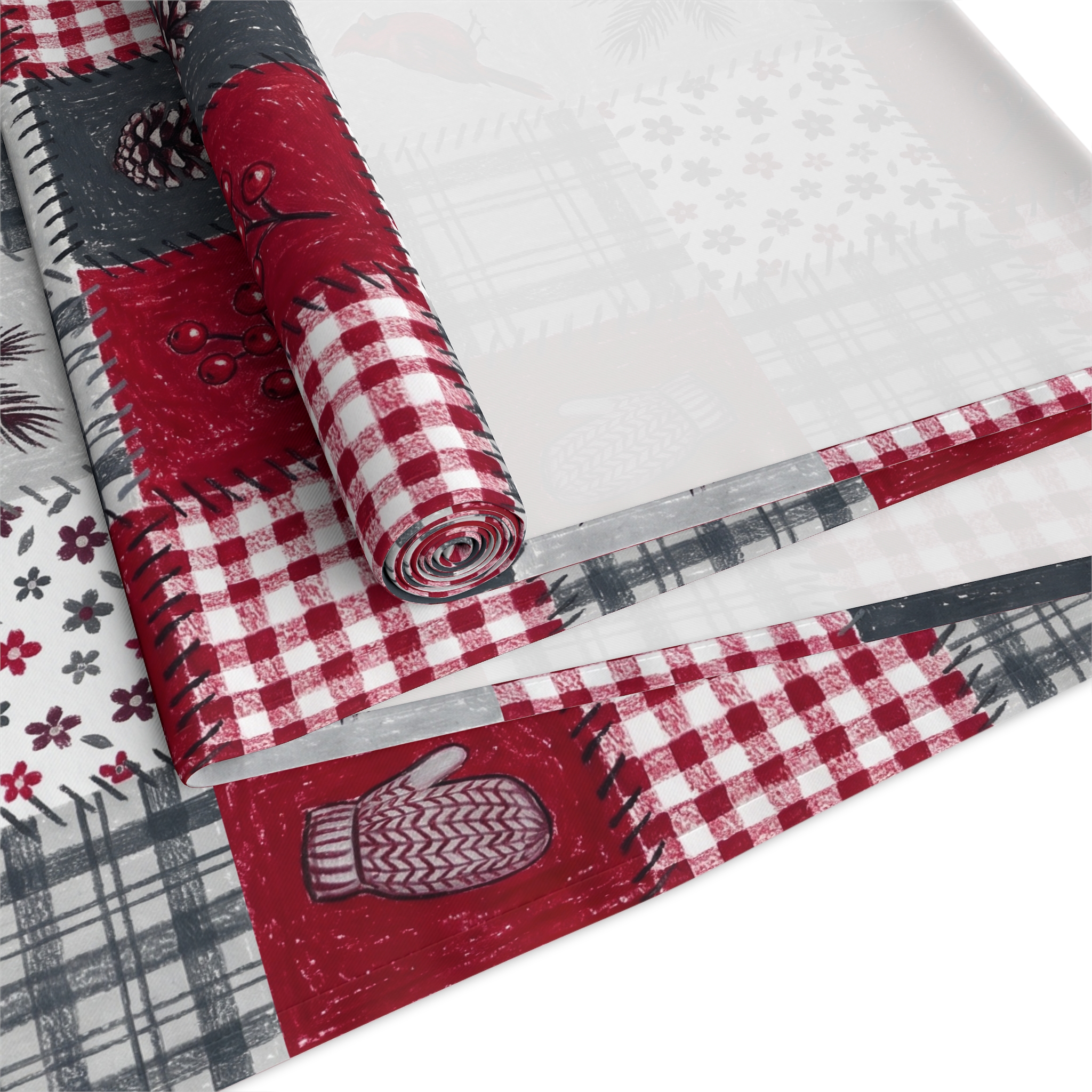 Christmas Patchwork Cardinal Table Runner, Quilt Look Cabin Holiday Table Decor - Image 5