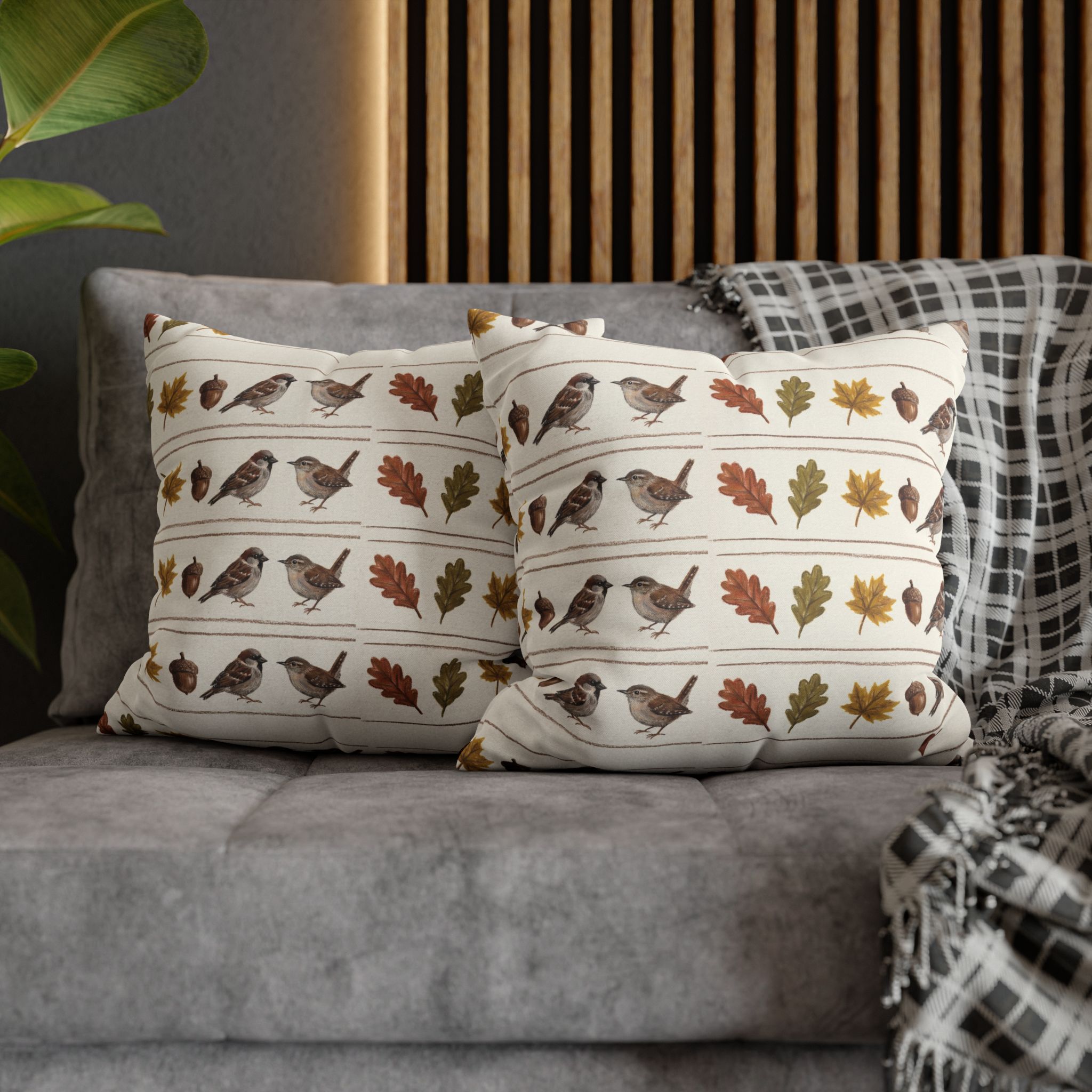Fall Sparrow Pillow Cover, Hand-Drawn Bird Autumn Throw Pillow, Thanksgiving Decor - Image 3