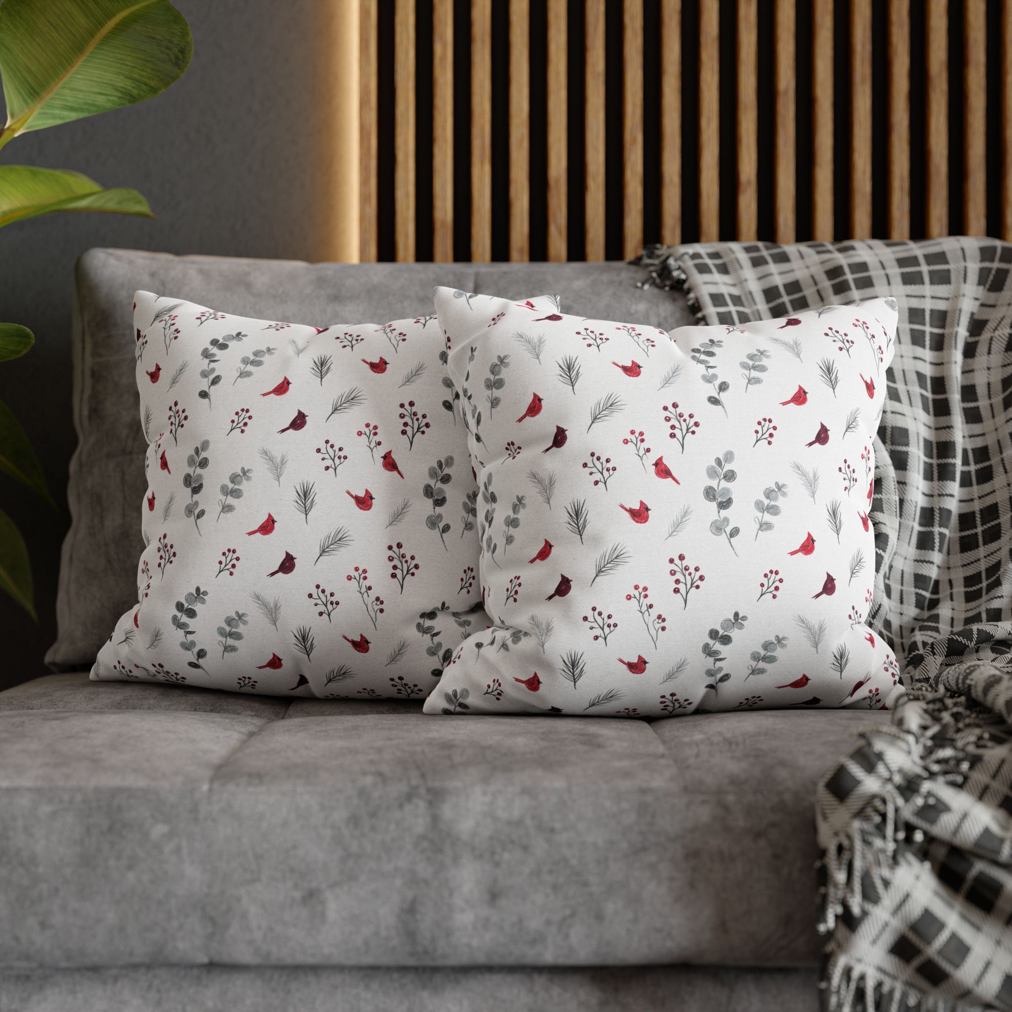 Cardinal Pillow Cover, Red Bird Christmas Throw Pillow, Botanical Winter Decor - Image 3