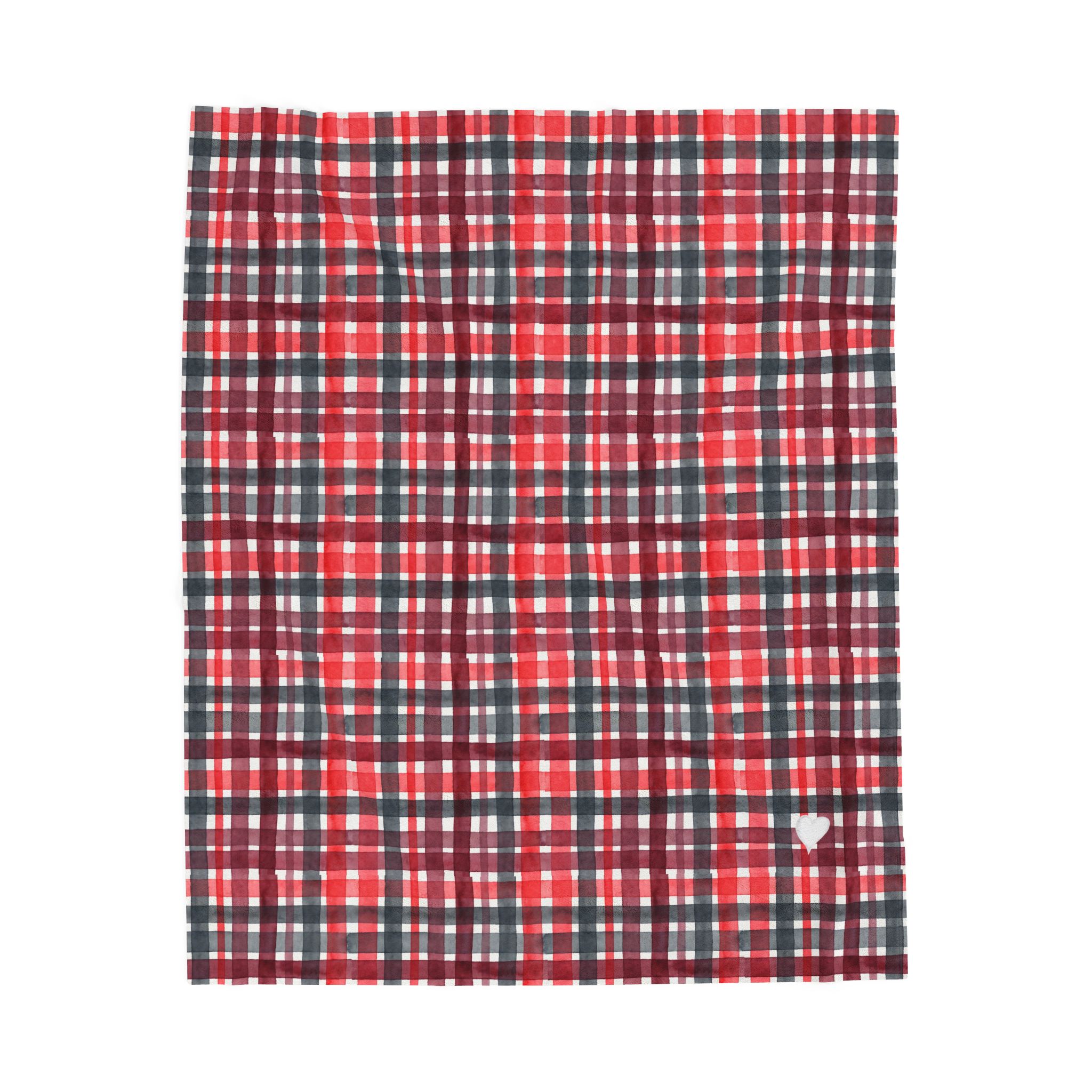Red and Black Plaid Velveteen Plush Blanket, Watercolor Buffalo Check Christmas Throw, Cozy Cabin Blanket - Image 3