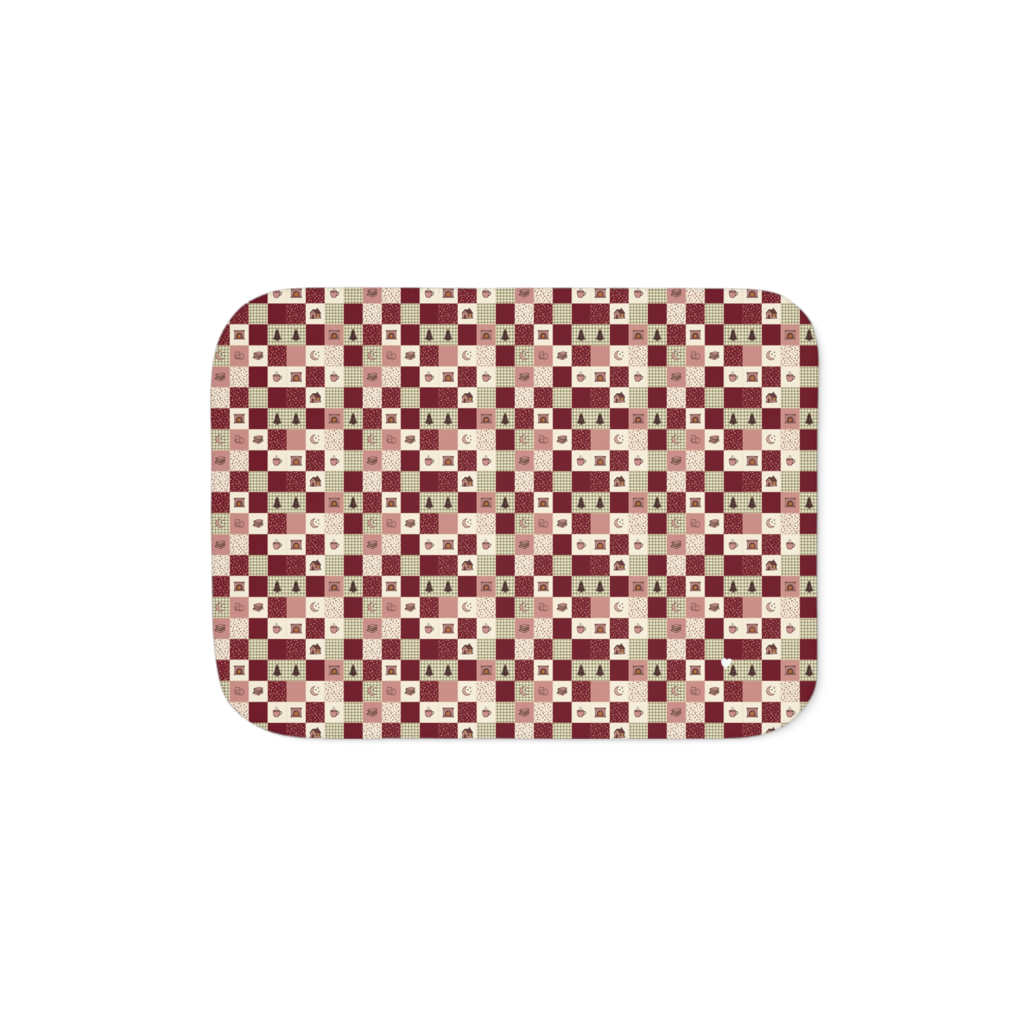 Cranberry Patchwork Sherpa Blanket, Quilt Look Christmas Throw, Cottagecore Holiday Blanket - Image 6